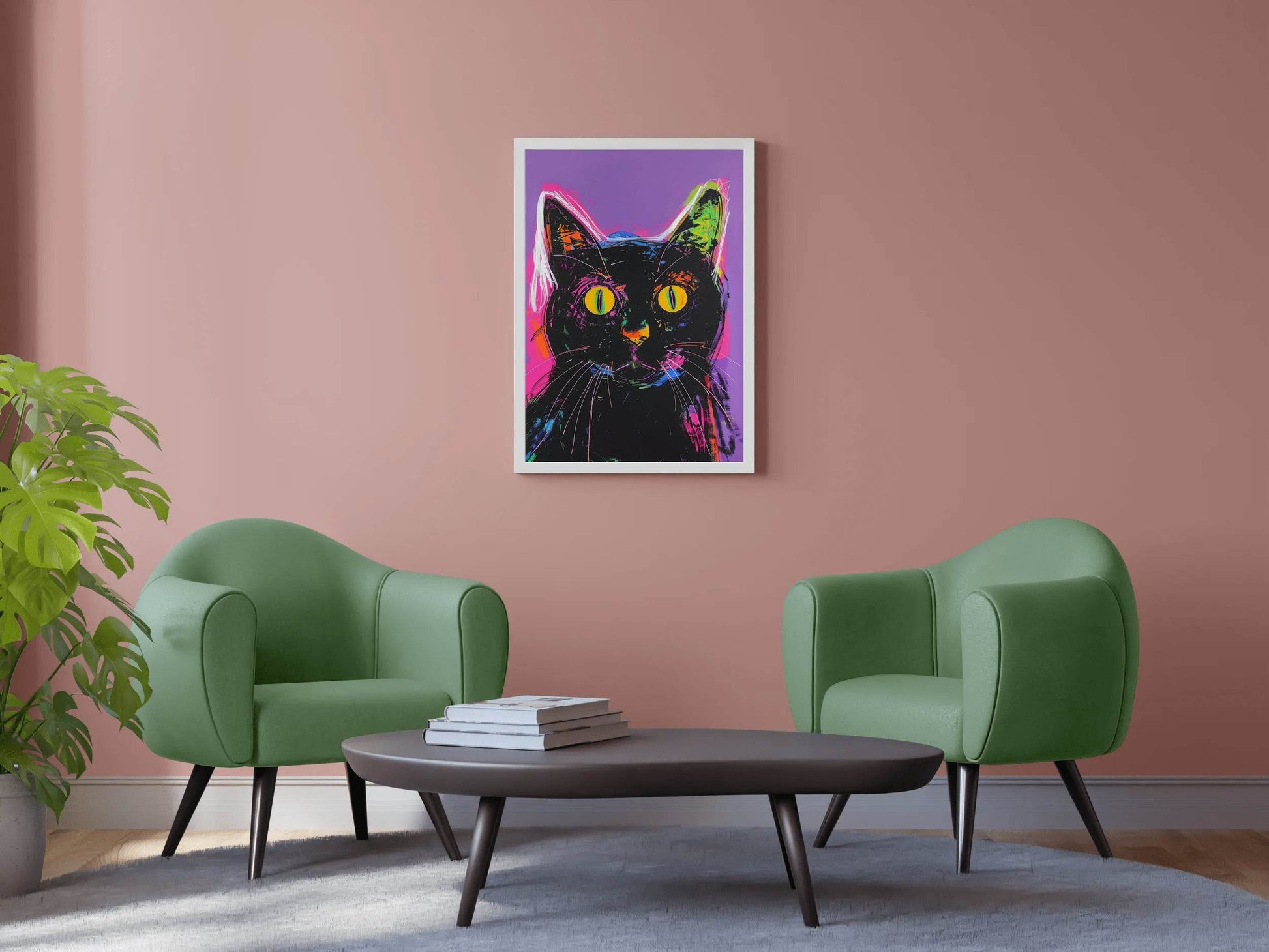 Painting of Black Cat With Pink Background - beink online art store