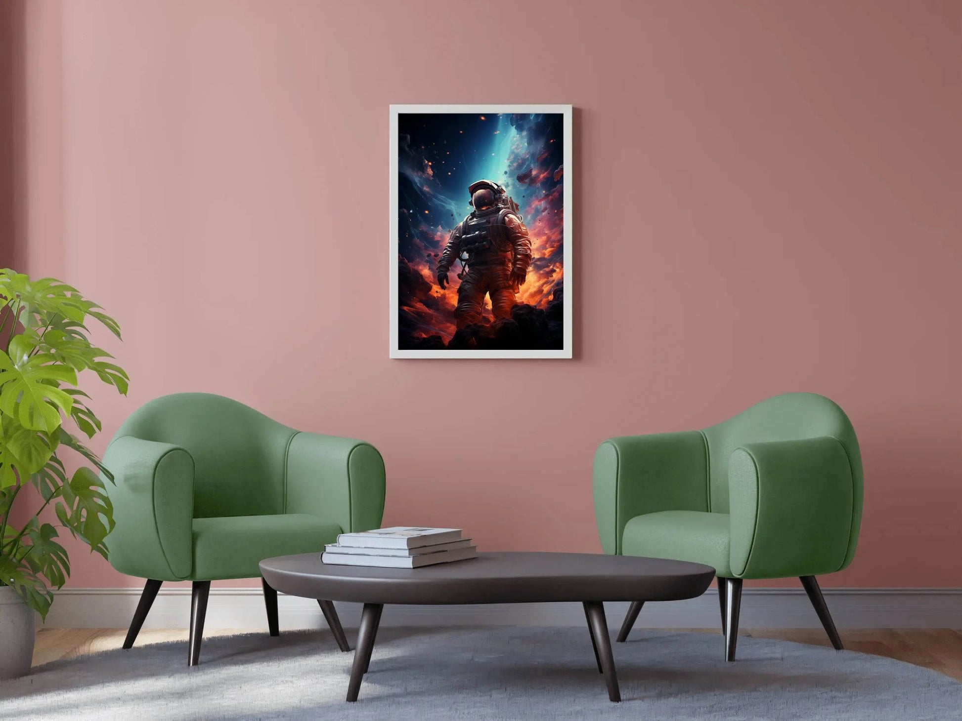 Astronaut in space background of burning planet - beink online art store