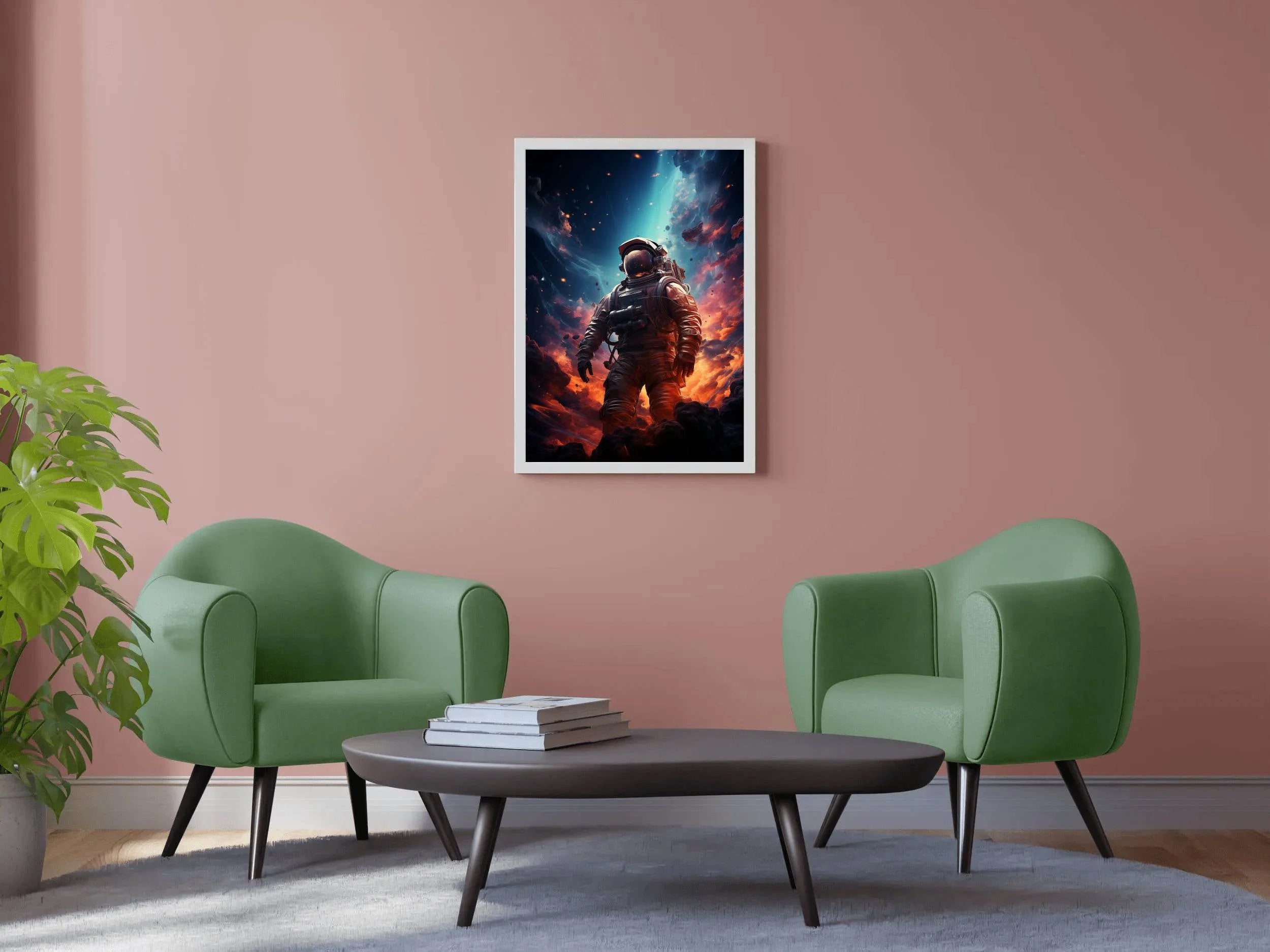 Astronaut in space background of burning planet - beink online art store