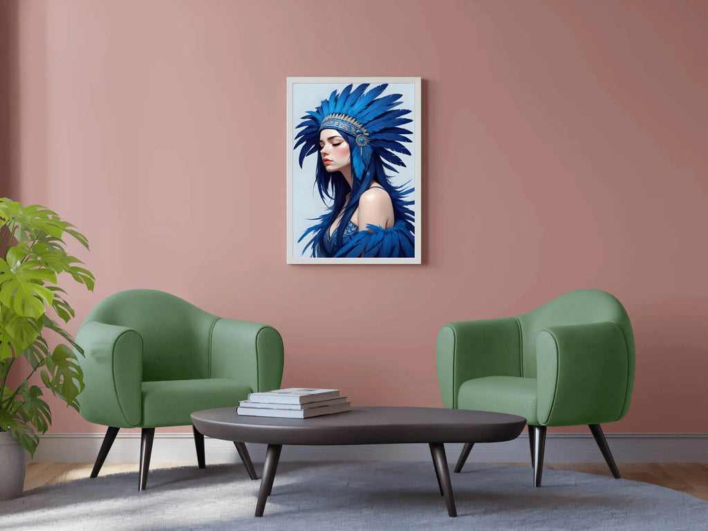 Lady with Blue Feather Wall Art - beink online art store