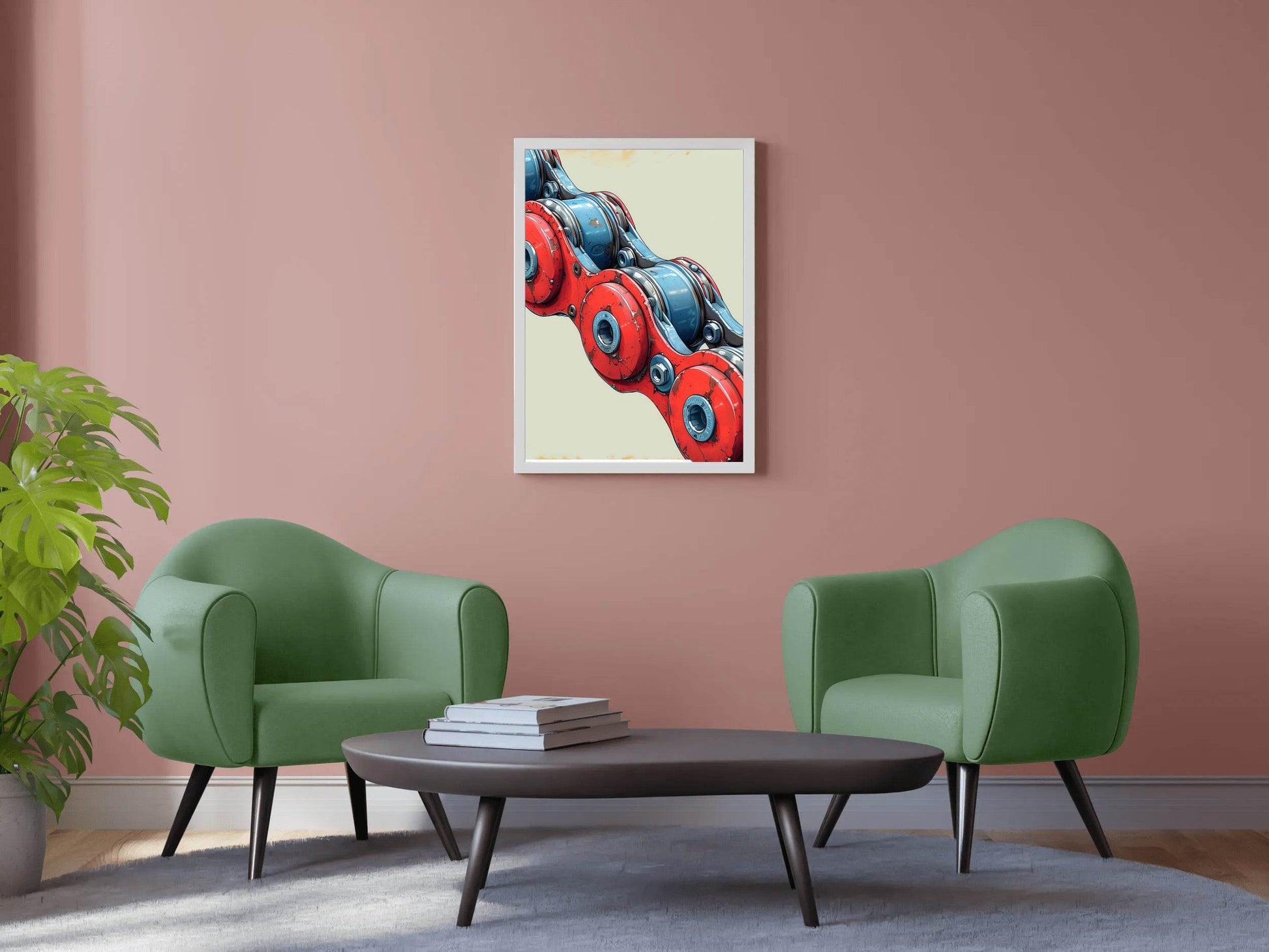 Painting of Red and Blue Bicycle Chain Artwork - beink online art store