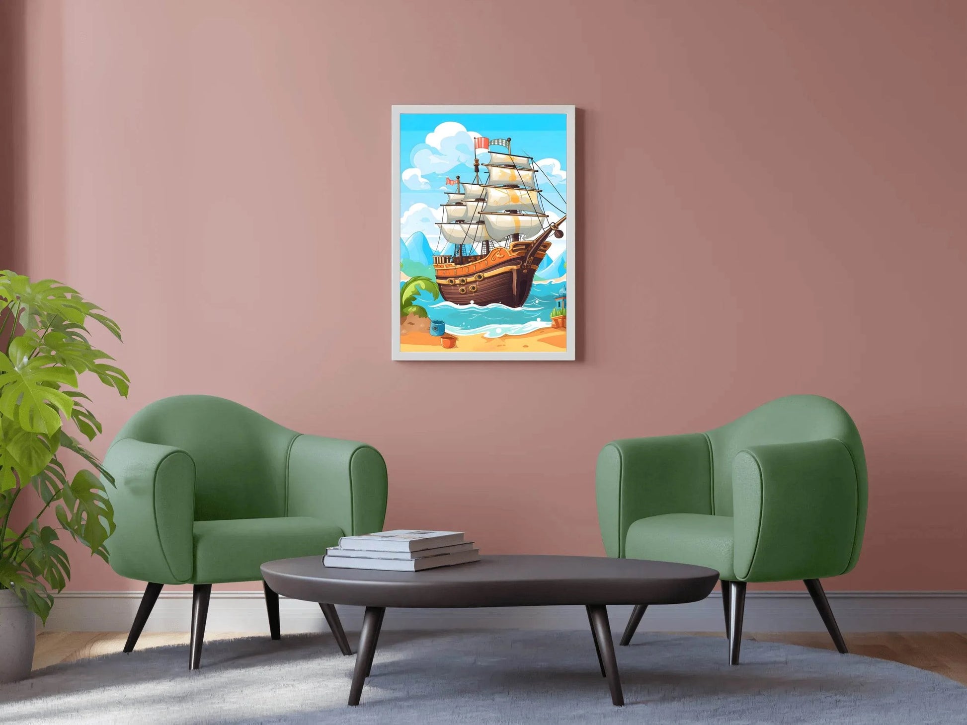 Cartoon Pirate Ship In The Sea - beink online art store