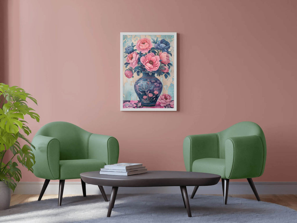 Blue Vase With Bunch of Flowers Digital Art - beink online art store