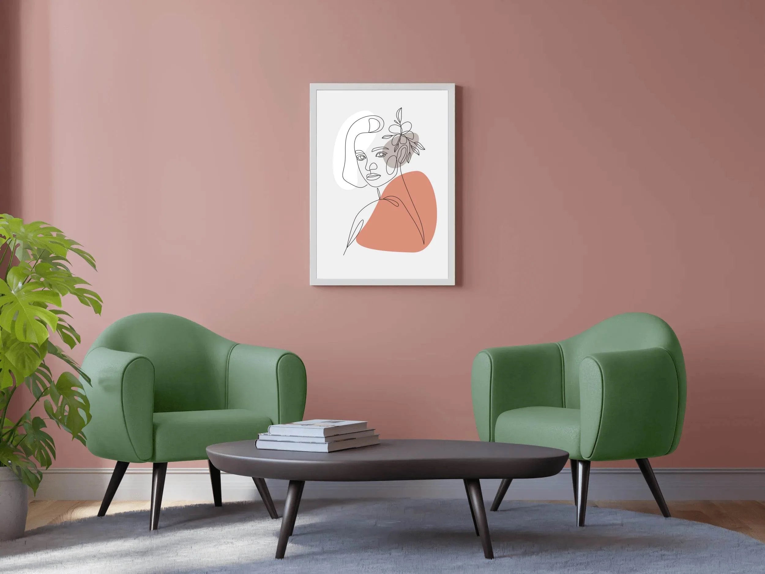 Beautiful Woman and Minimally Drawn Flowers Wall Art - beink online art store