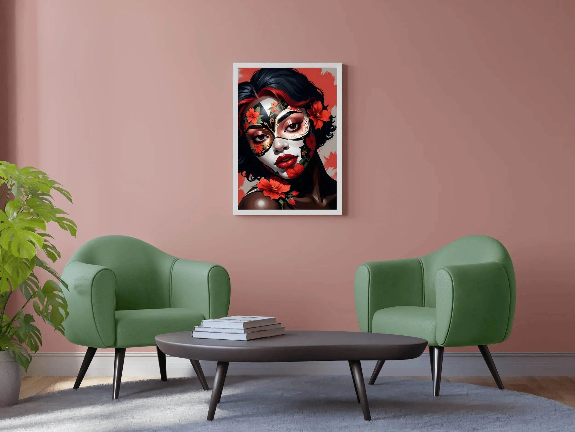 Lady Wearing Flower Mask Wall Art - beink online art store