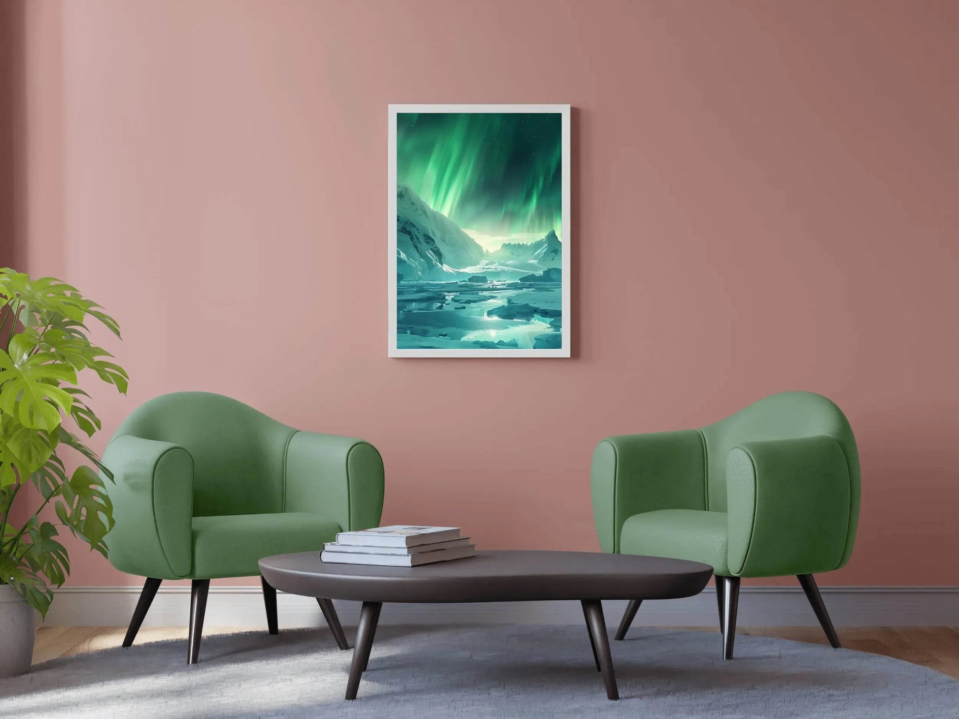 Large Mountain Covered in Snow and Green lights Wall Art - beink online art store
