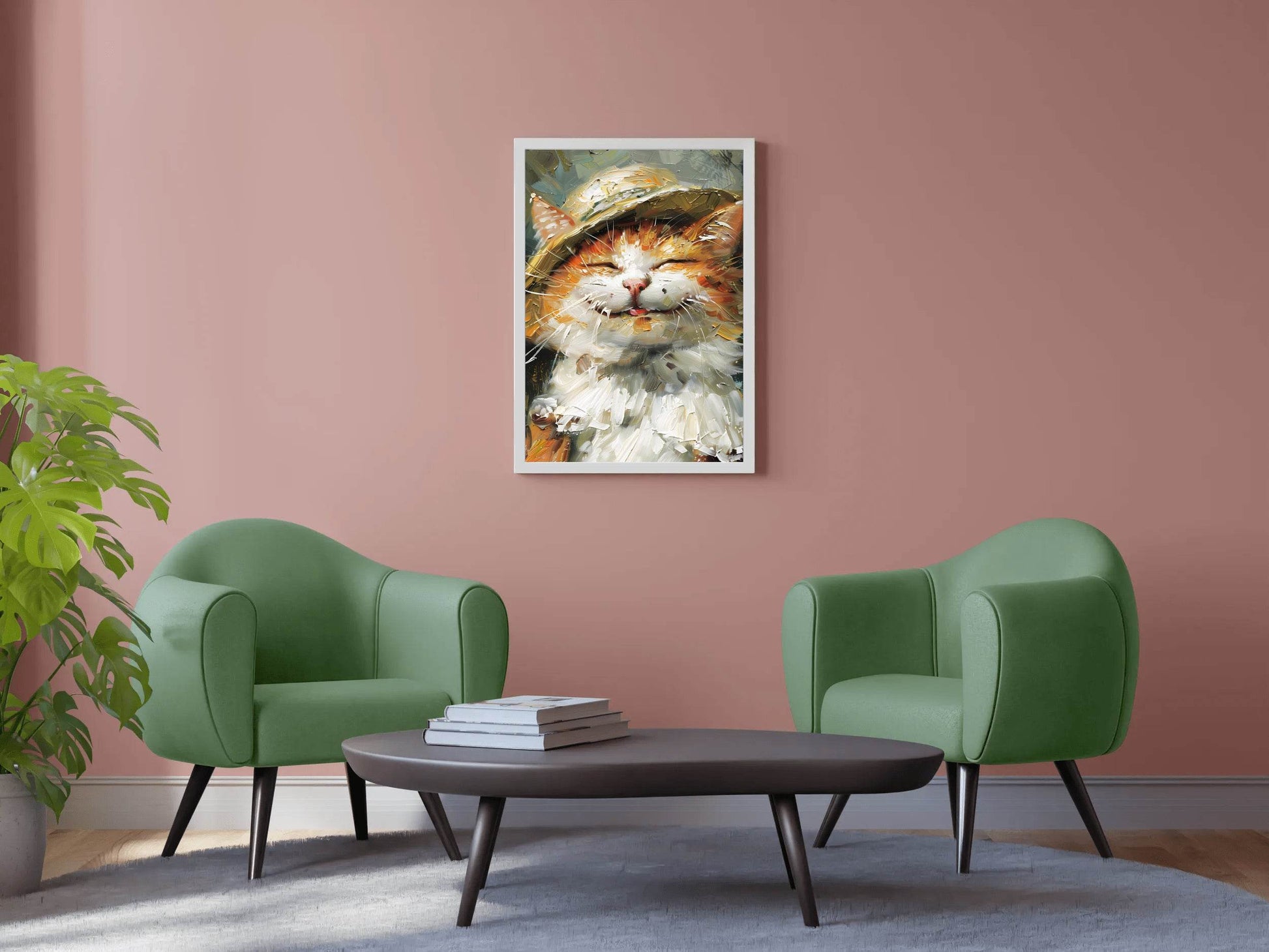 Slashed Oil Painting of Cat Wearing Hat - beink online art store