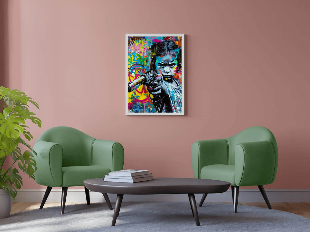 Abstract Graffiti Girl Holding Gun Wall Art - beink online art store