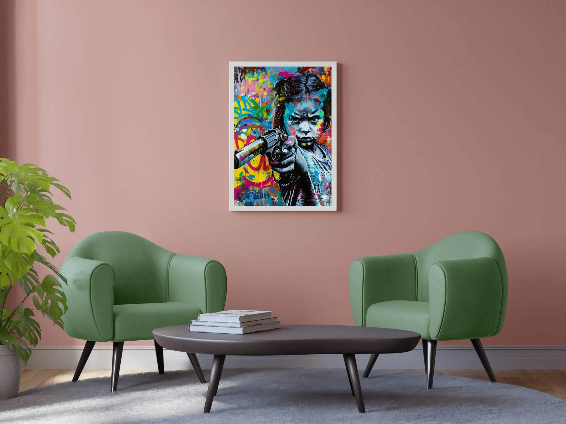 Abstract Graffiti Girl Holding Gun Wall Art - beink online art store