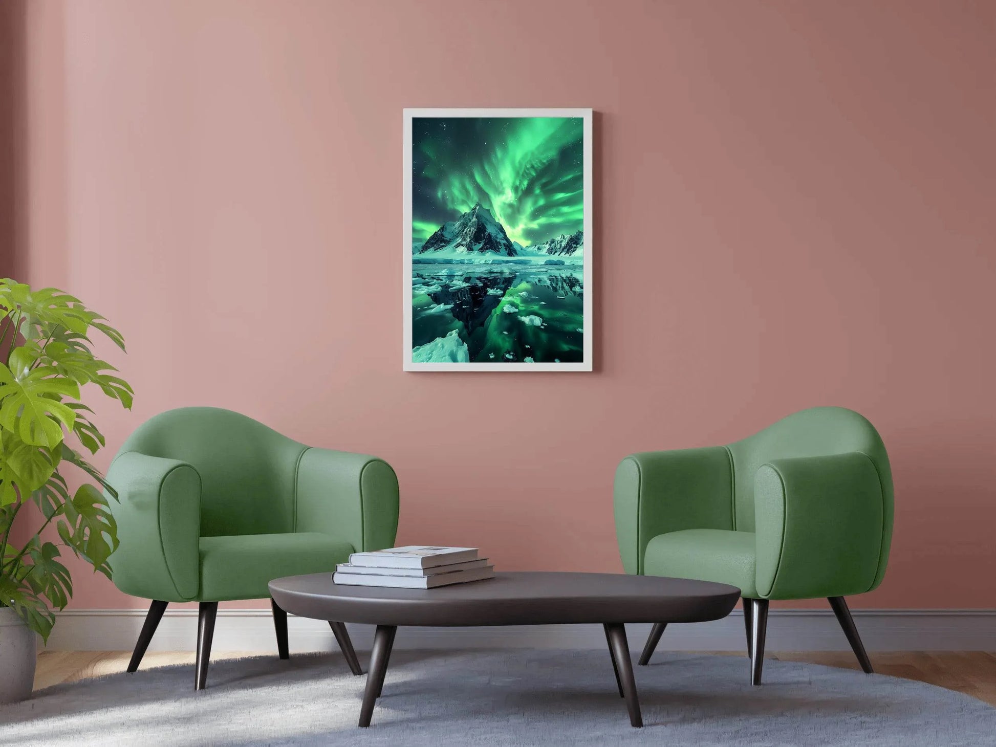 Green Northern lights with view ocean - beink online art store