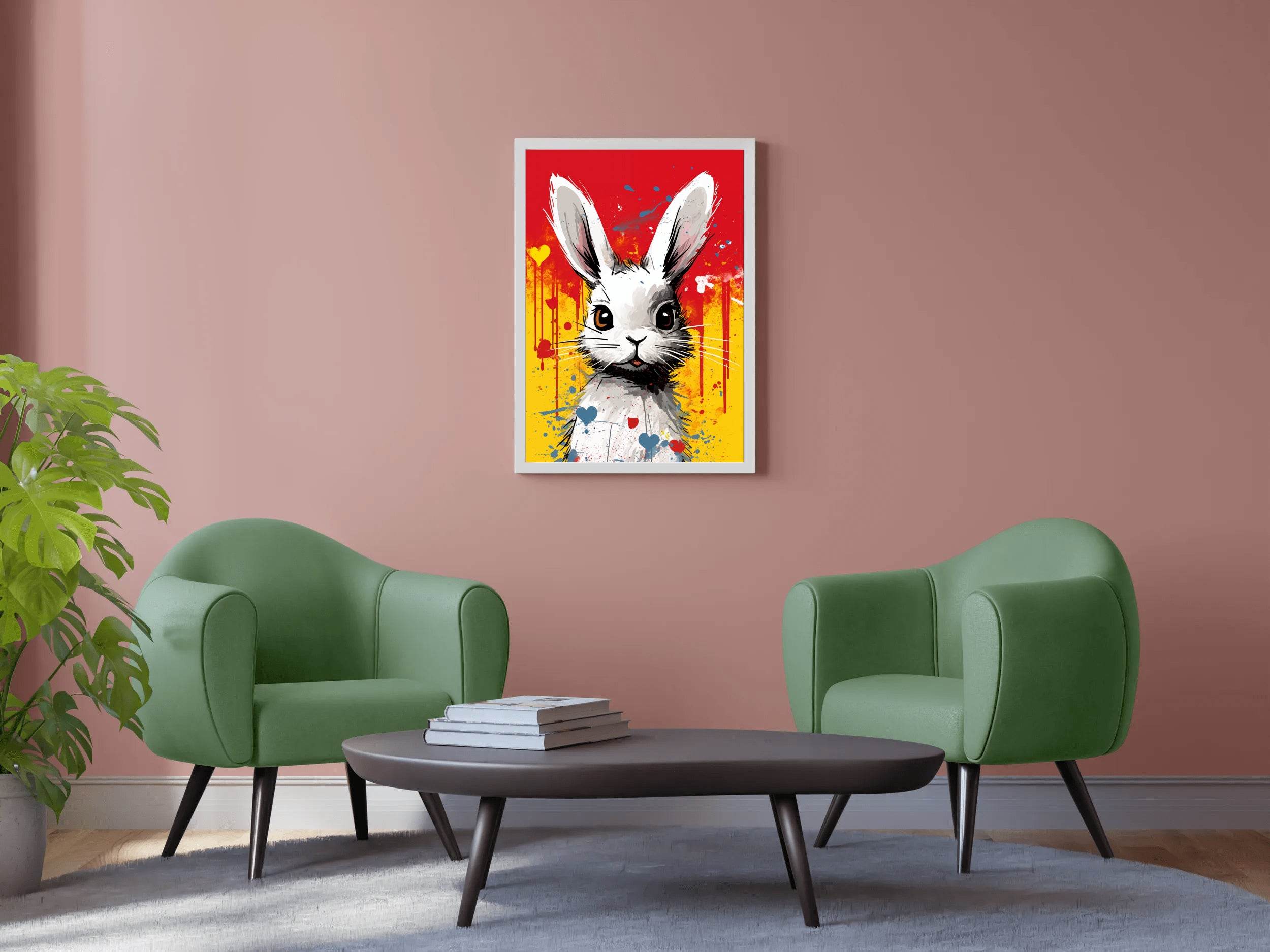 Painting of White Cartoon Rabbit Wall Art - beink online art store
