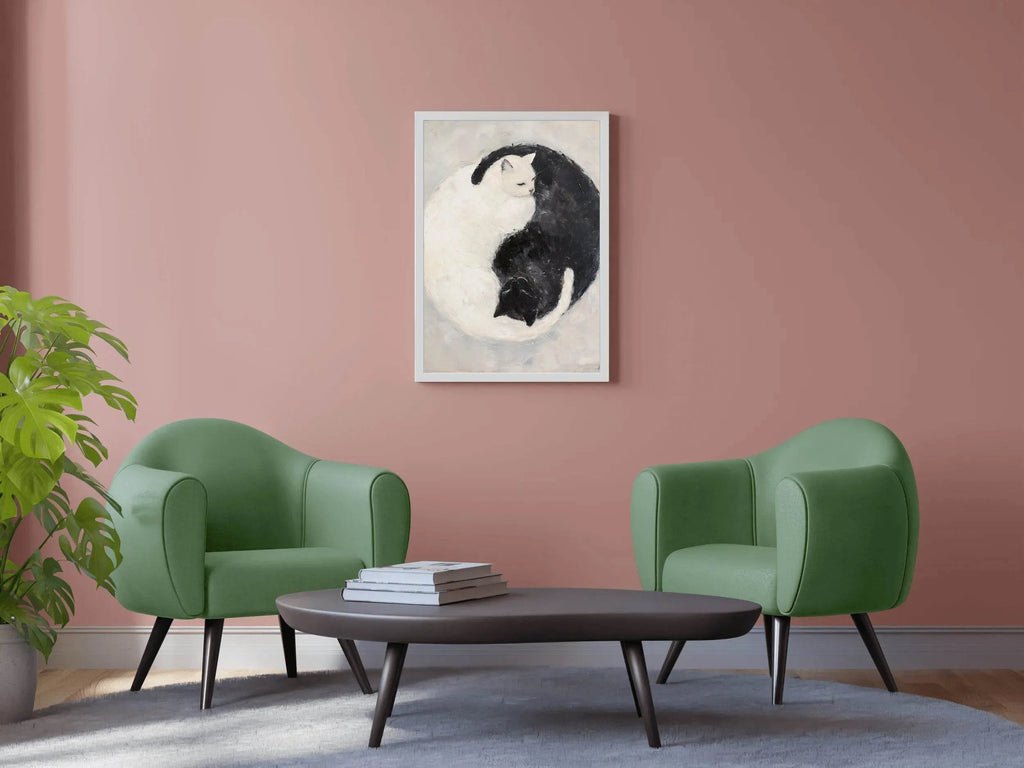 Black and White Painting of Cat Pair - beink online art store