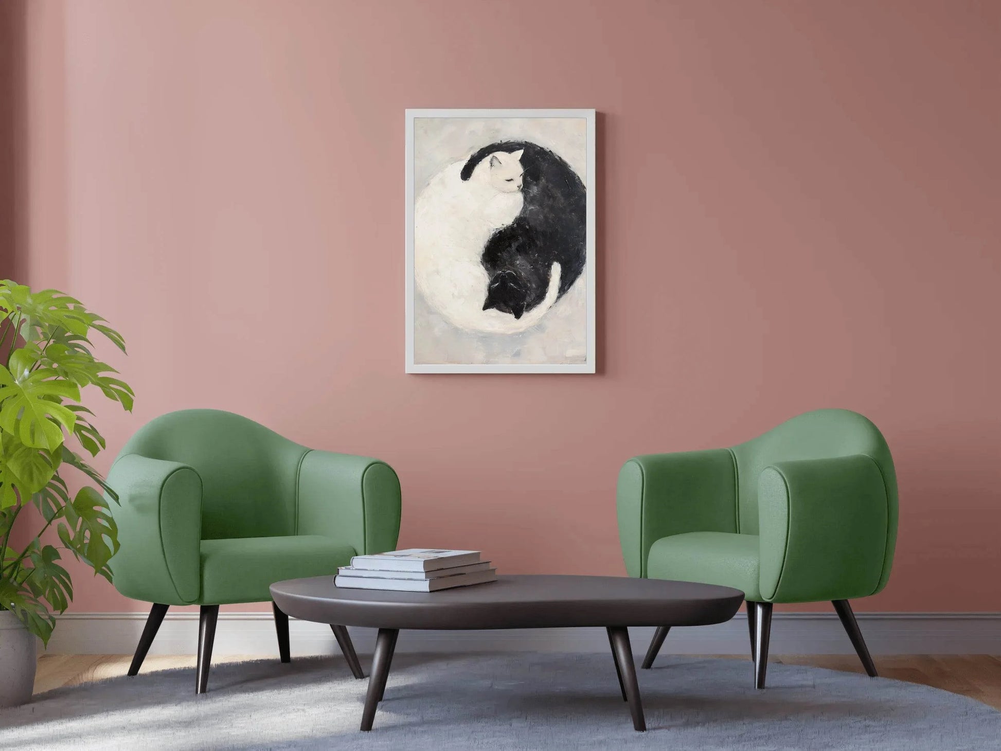 Black and White Painting of Cat Pair - beink online art store