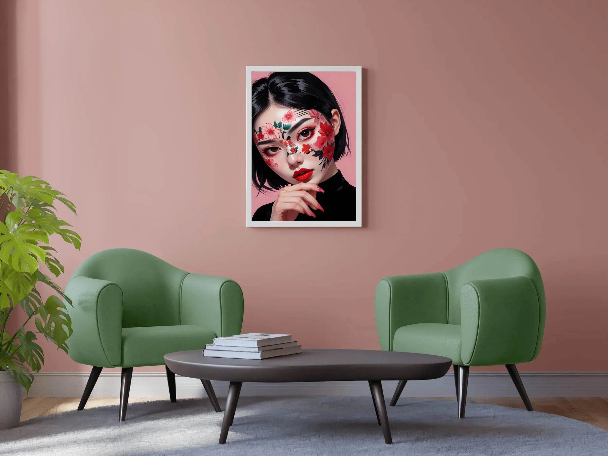 Beauty Painting Lady with Flower Makeup Wall Art - beink online art store