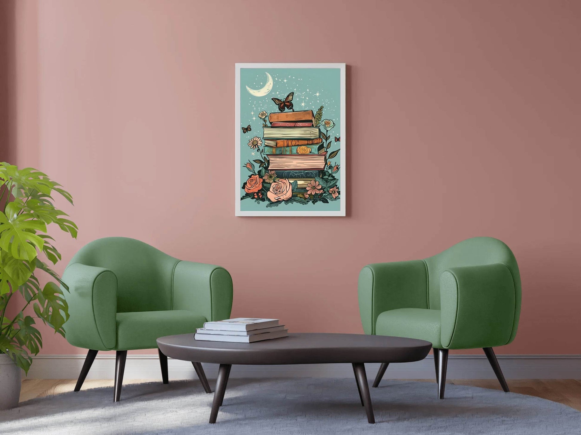 Books and flowers with a butterfly on top Wall Art - beink online art store