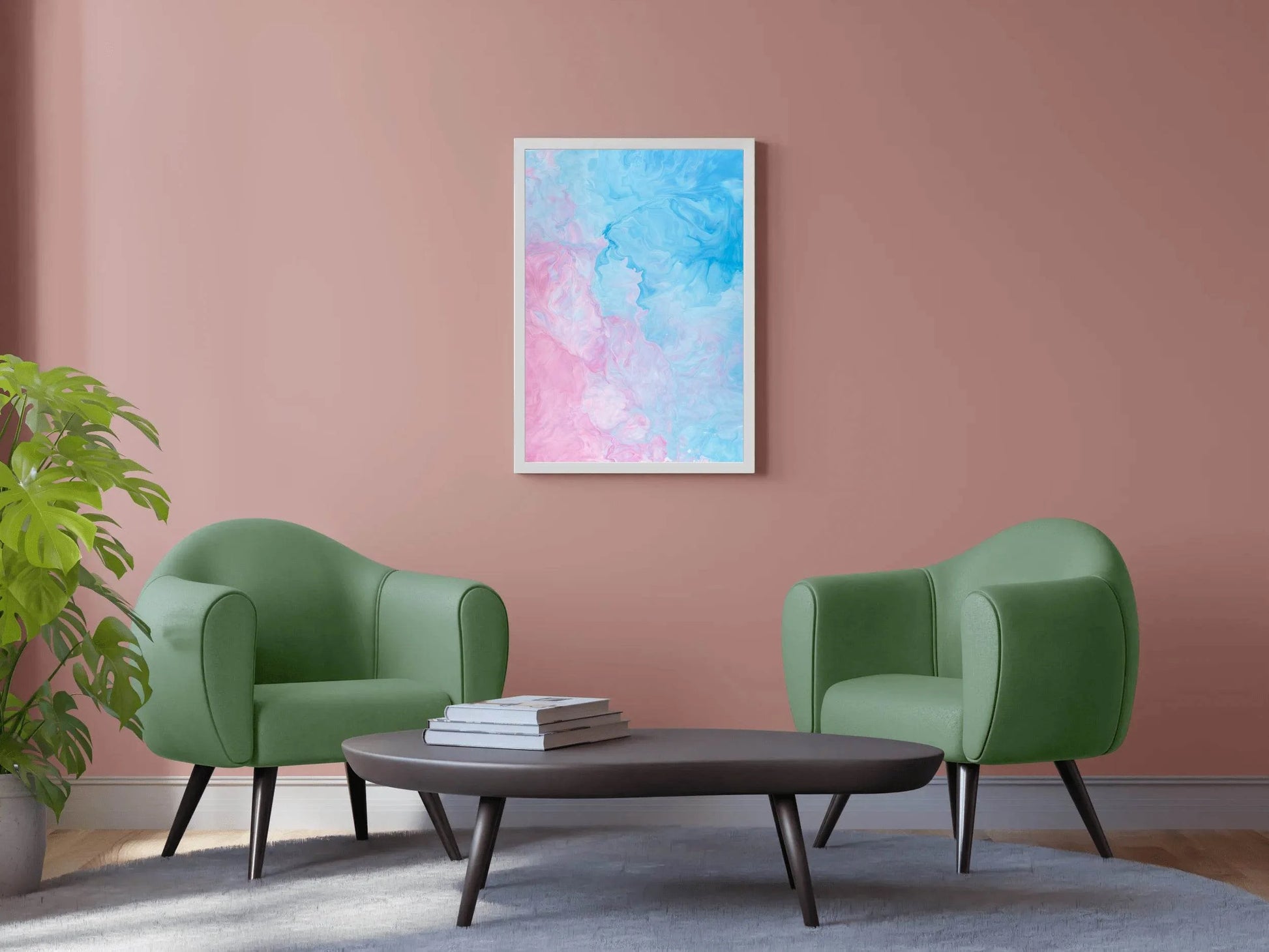 Aqua and Pink Water Paint Abstract Wall Art - beink online art store