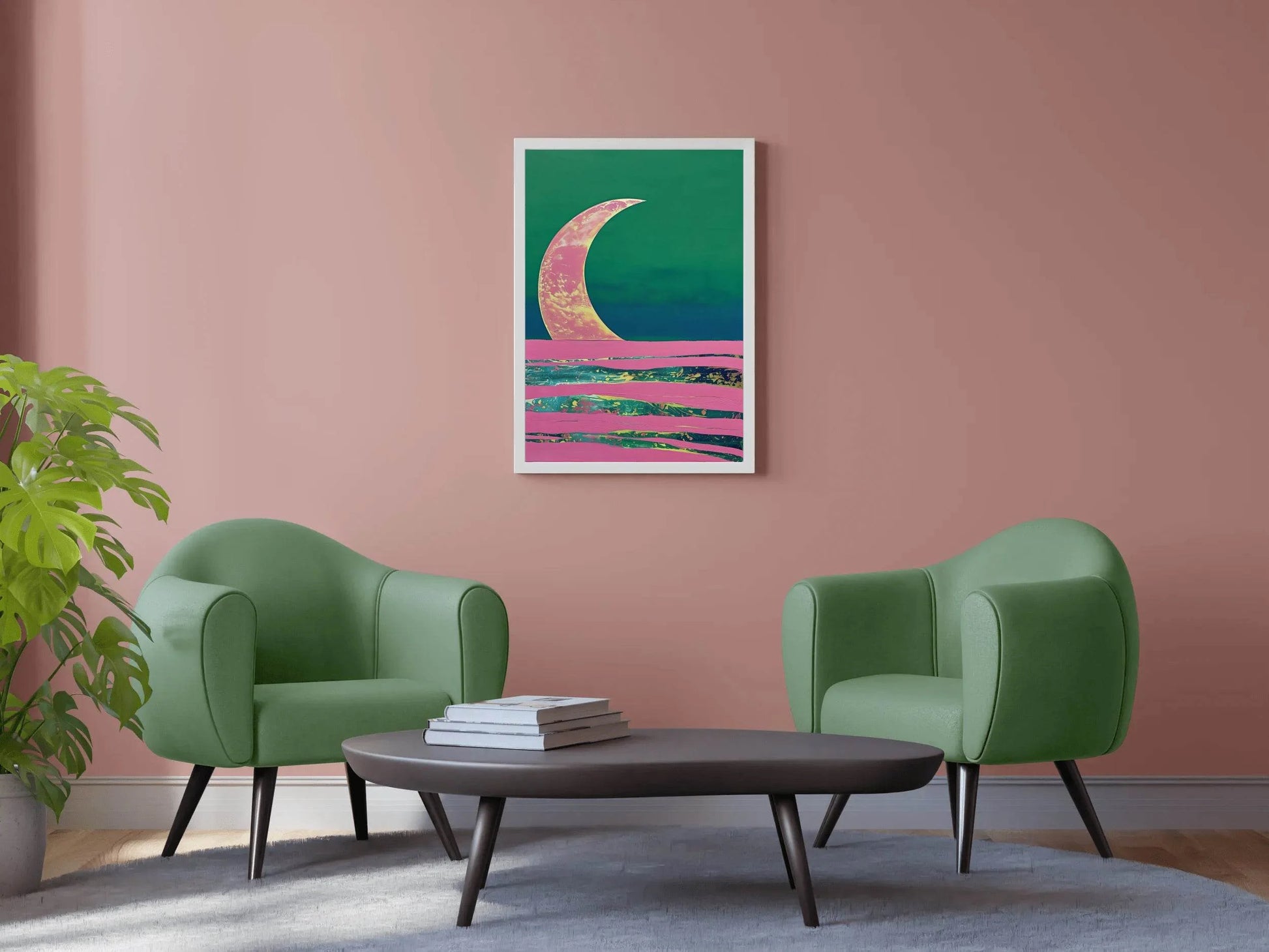 Moon Painting With Green Background Wall Art - beink online art store