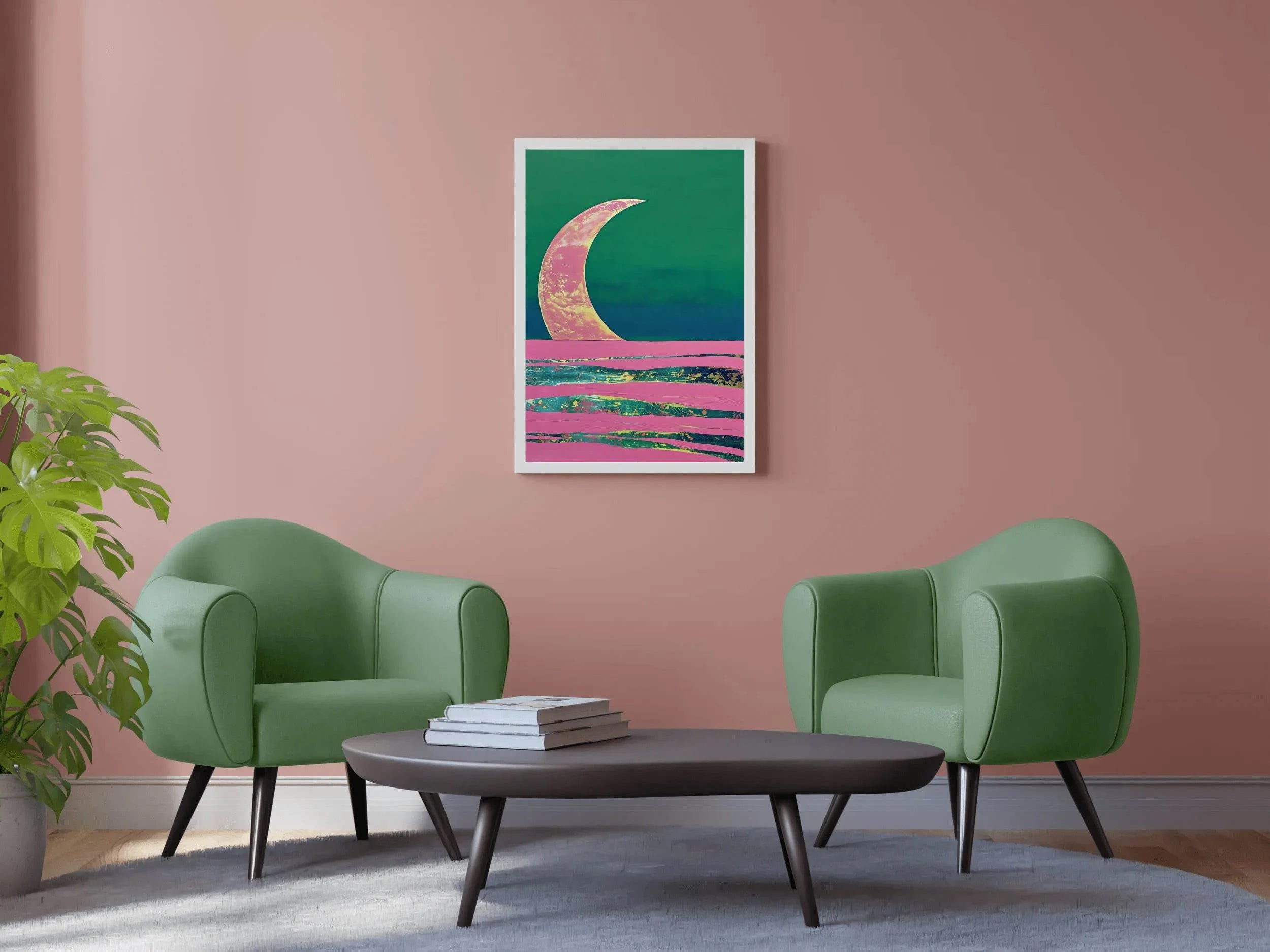 Moon Painting With Green Background Wall Art - beink online art store