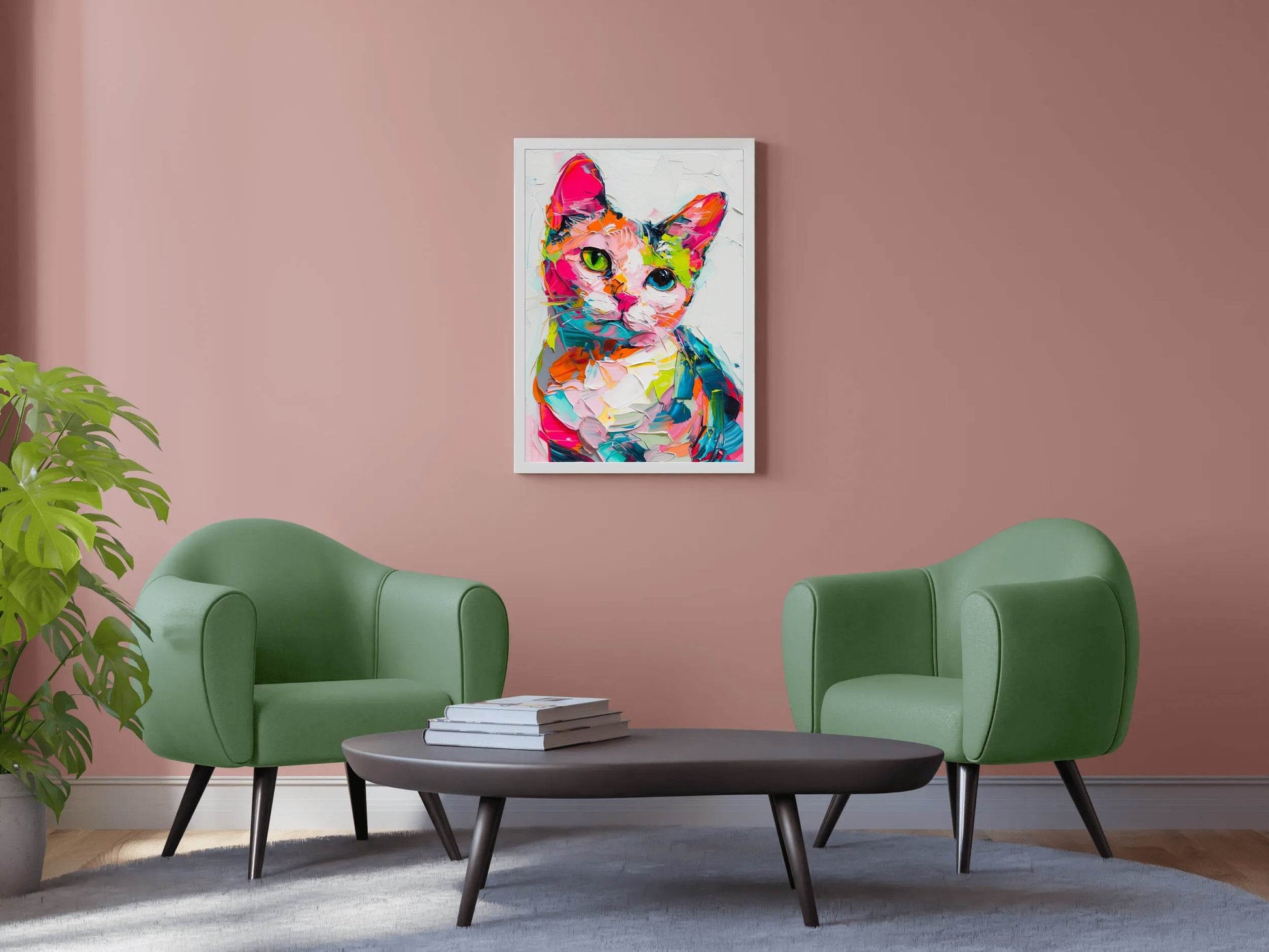Hand Painted Illustration of Colorful Cat - beink online art store