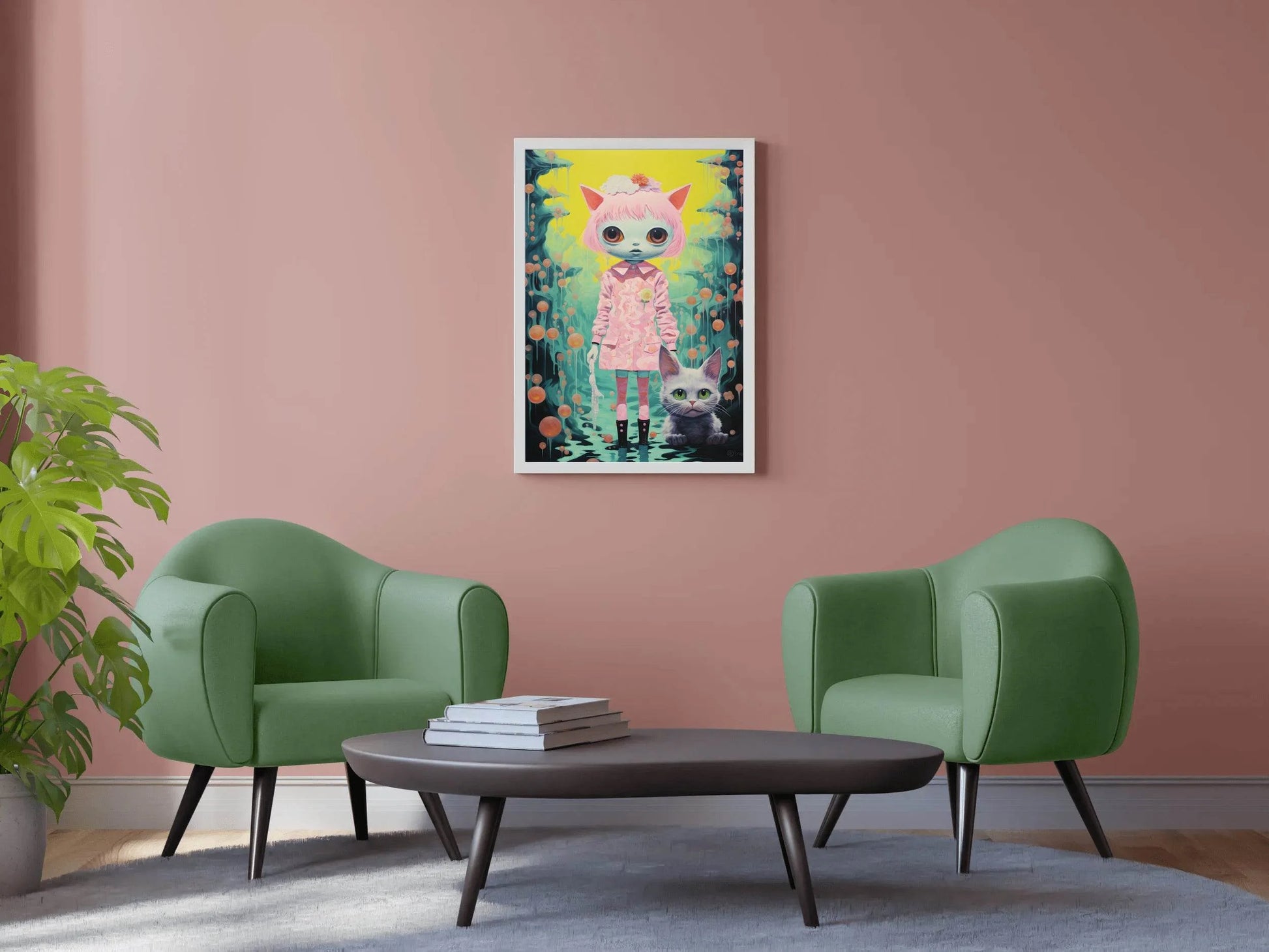 Cat Girl With Pink Hair Wall Art - beink online art store