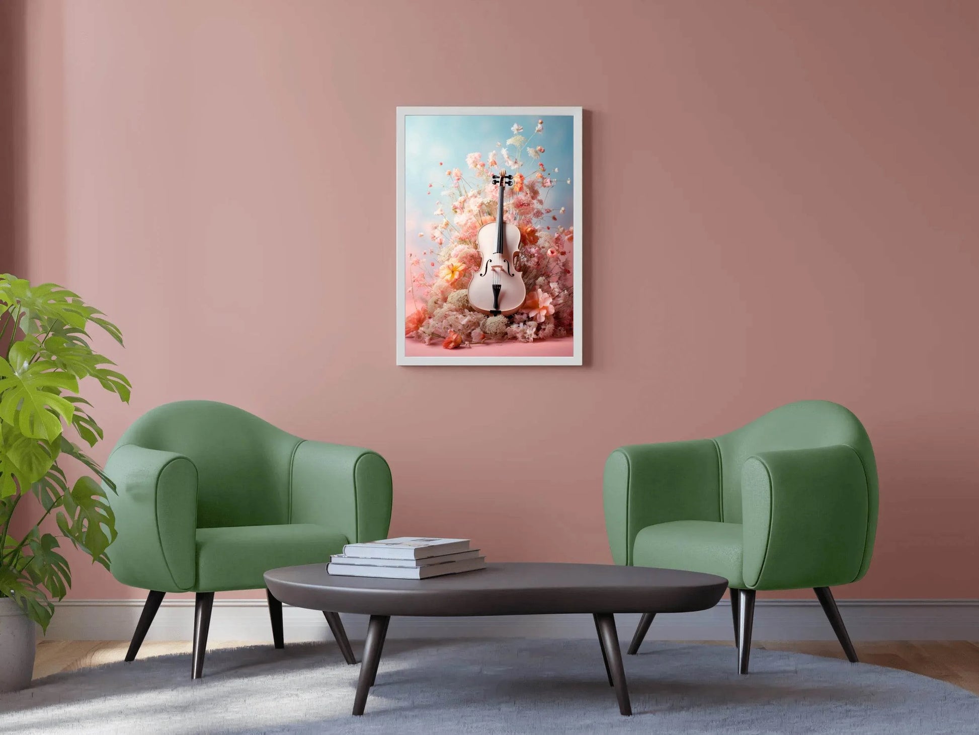 Pink Violin Among Flowers Wall Art - beink online art store