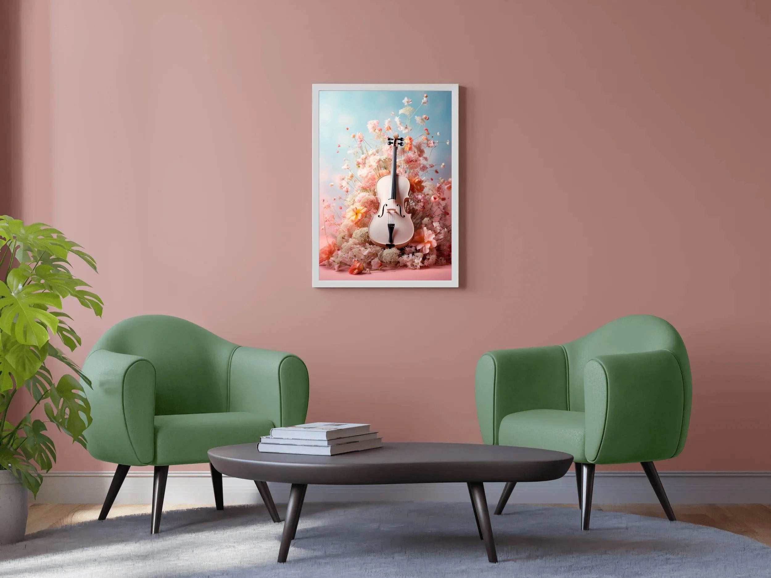 Pink Violin Among Flowers Wall Art - beink online art store