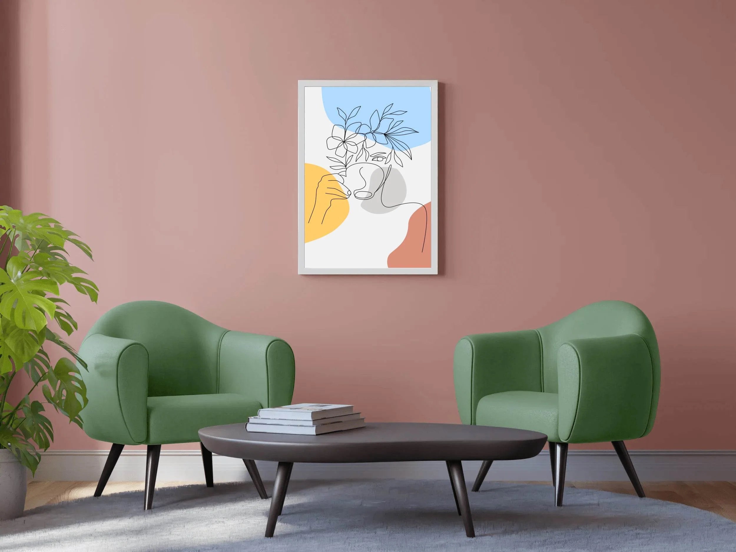 Minimal Design Of a Girl Drinking Tea Wall Art - beink online art store