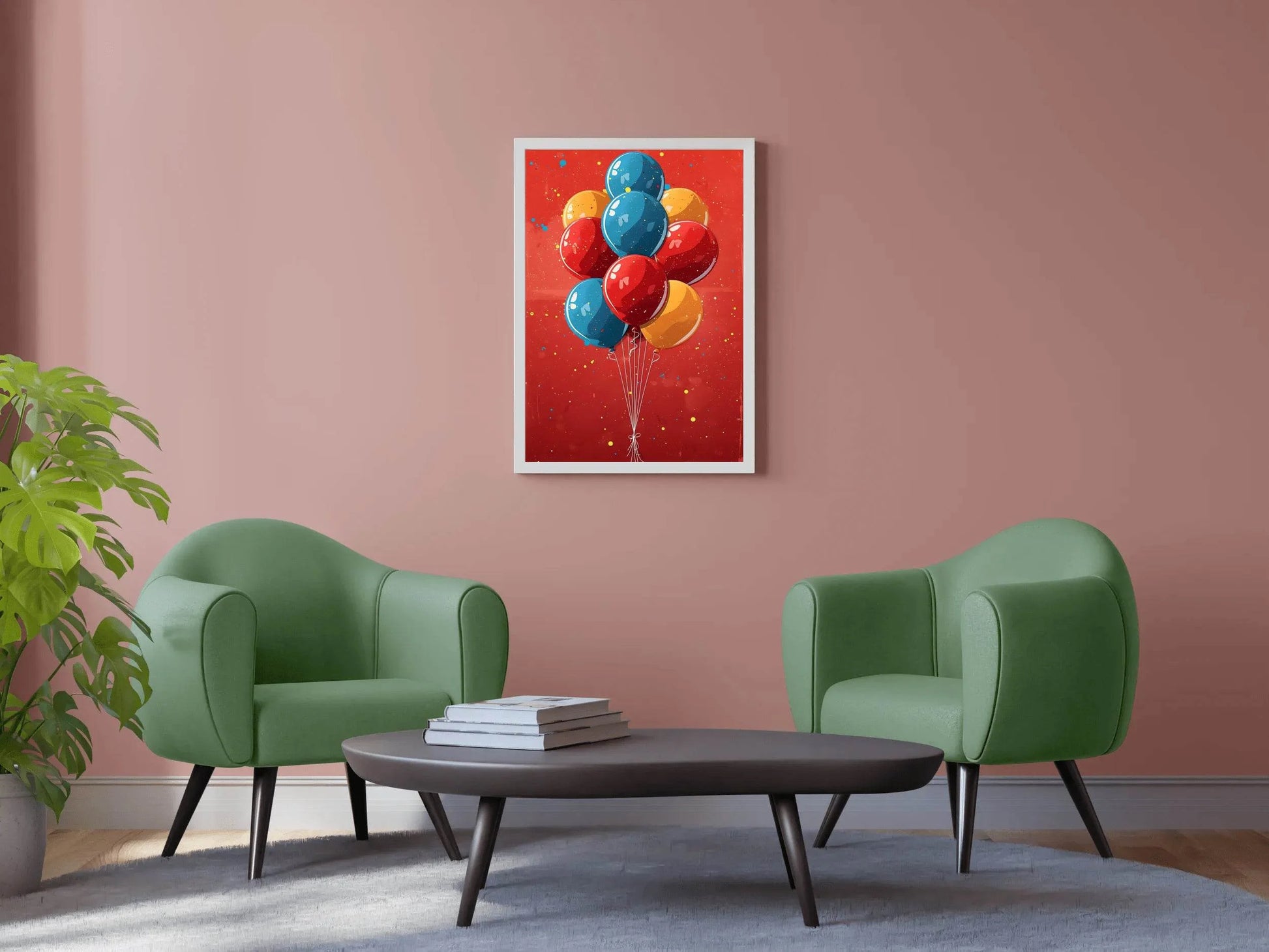 Illustration of Colorful Balloons with Red Background - beink online art store