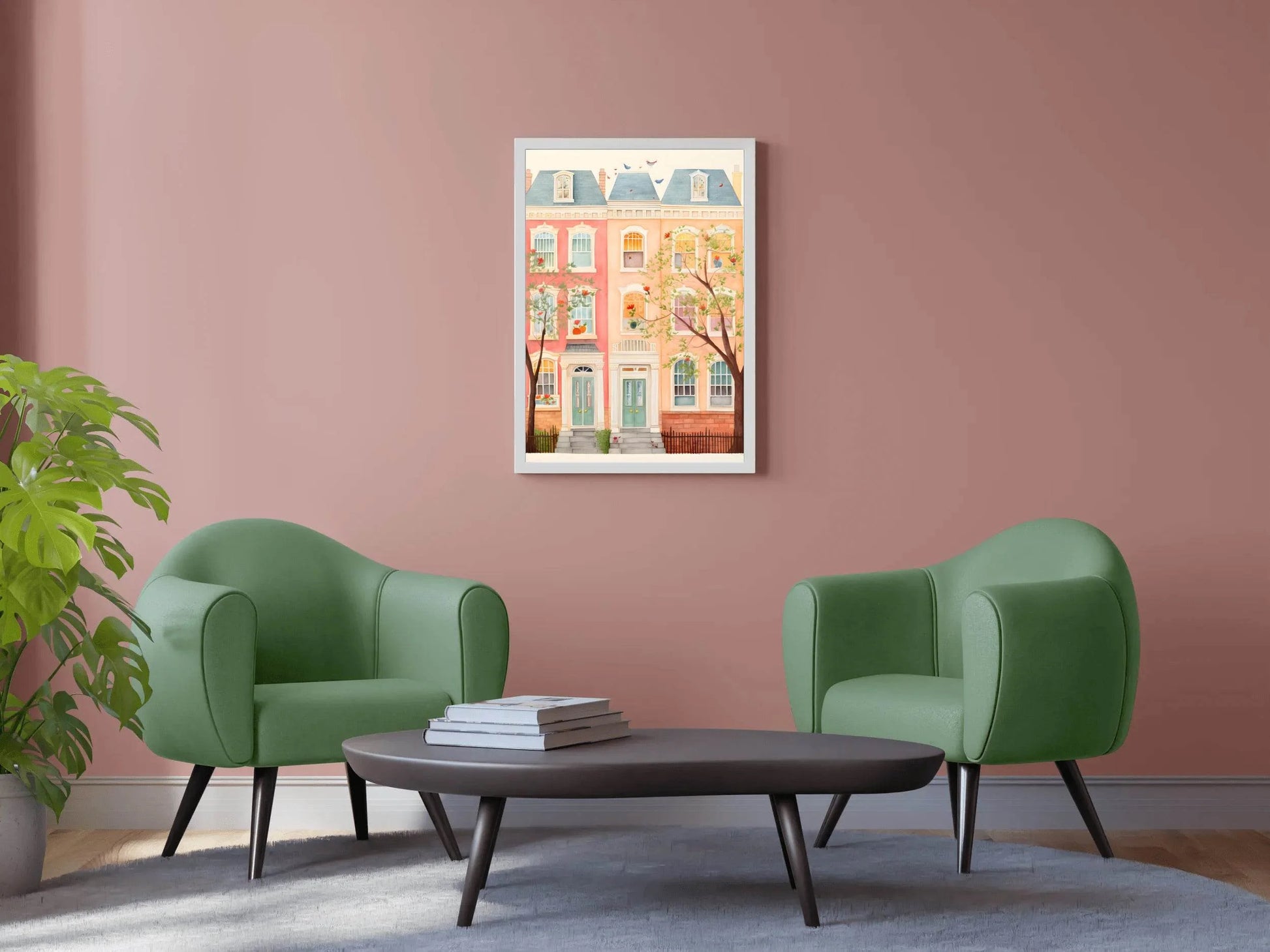 Pastel Colored Row Houses Illustration - beink online art store