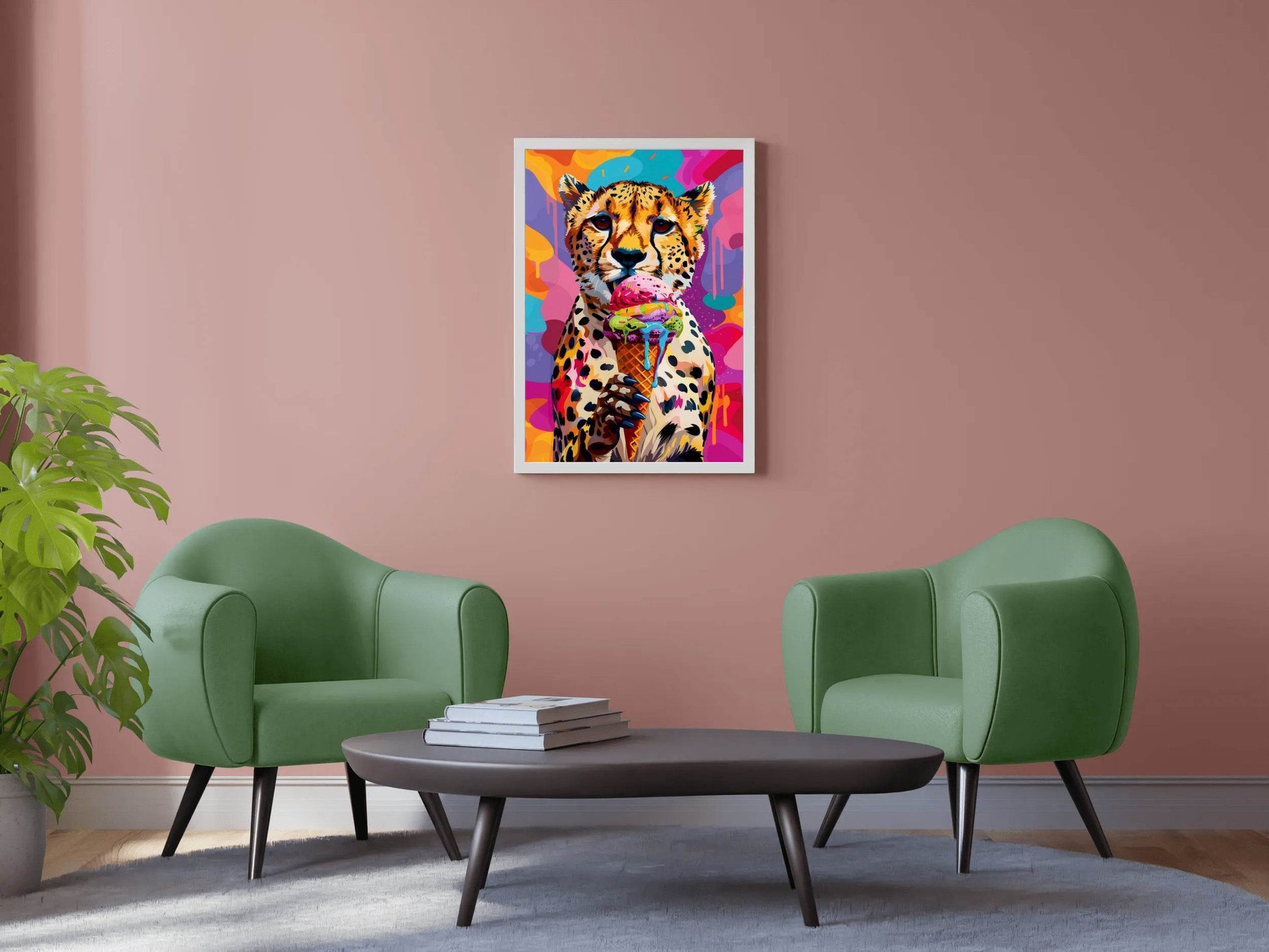 Cheetah's Colorful Background Having Ice cream Wall Art - beink online art store
