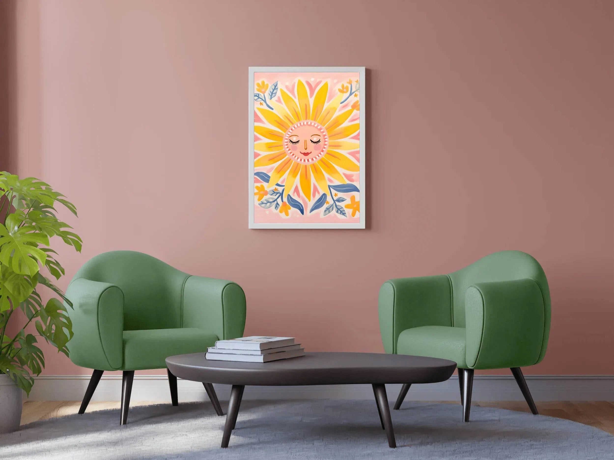 Watercolor Drawing of Sleeping Sunflower - beink online art store