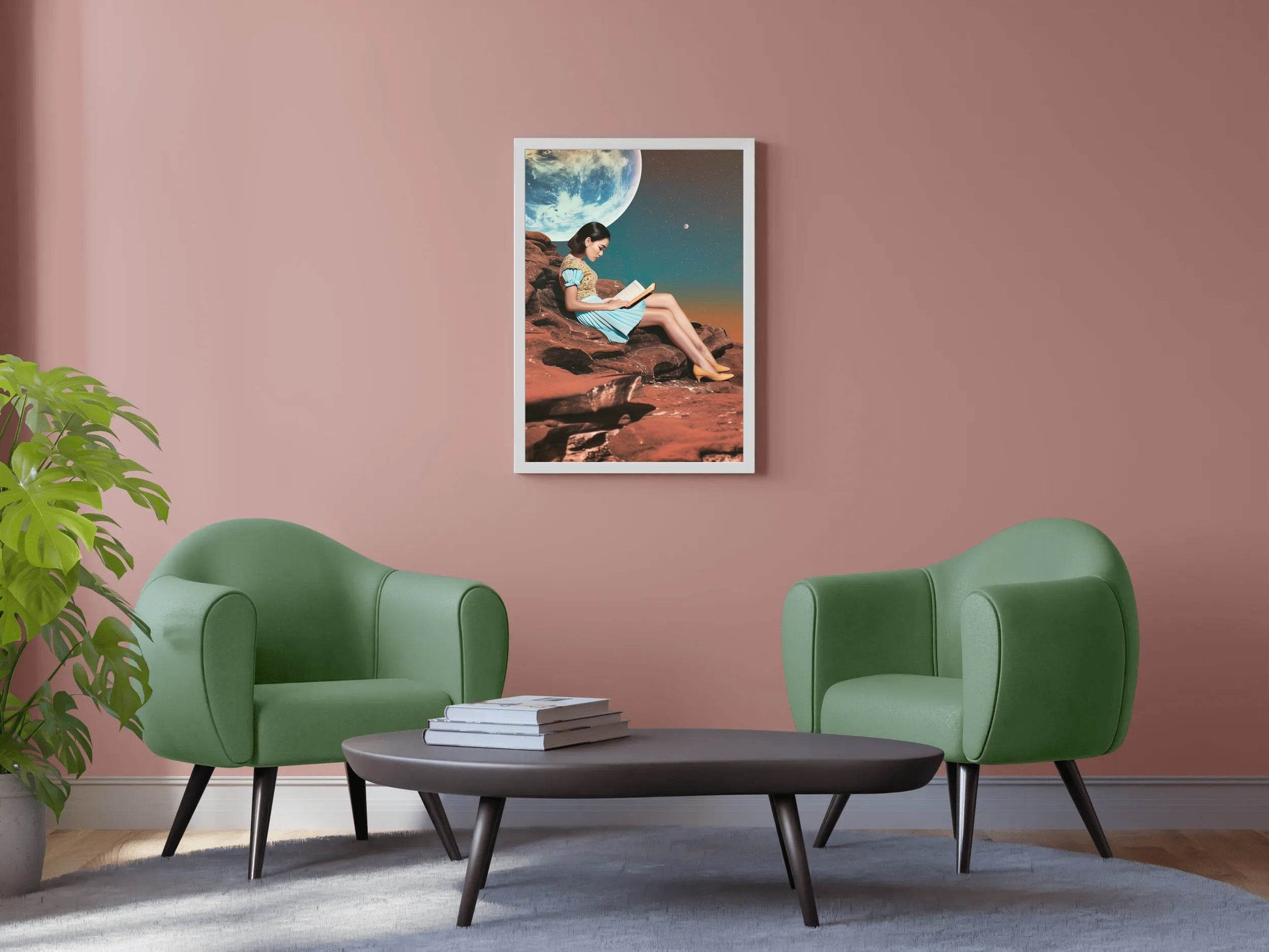 Girl Reading Book With Moon Background Wall Art - beink online art store