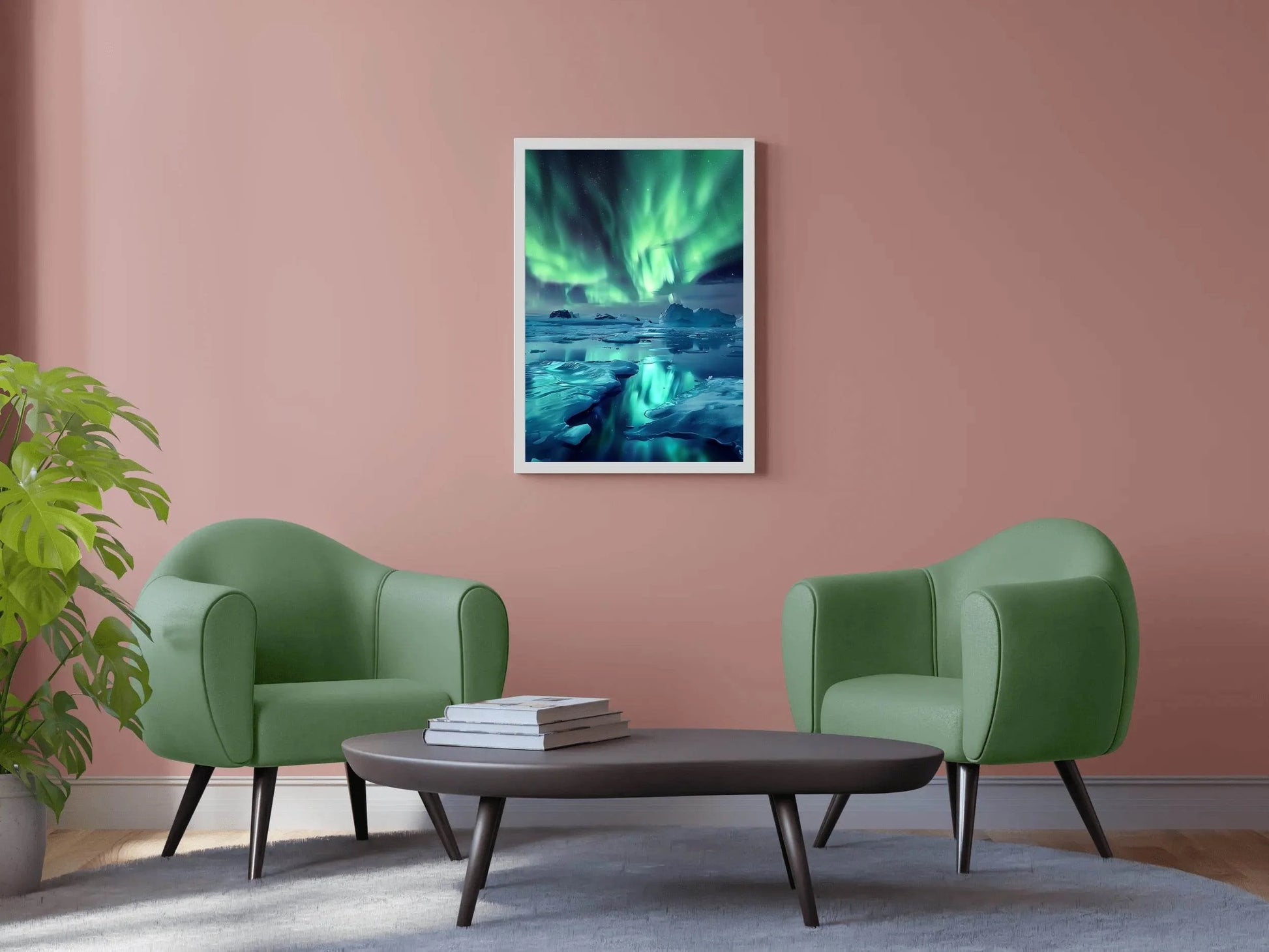 Green Northern lights in The Sky Over Iceberg Wall Art - beink online art store