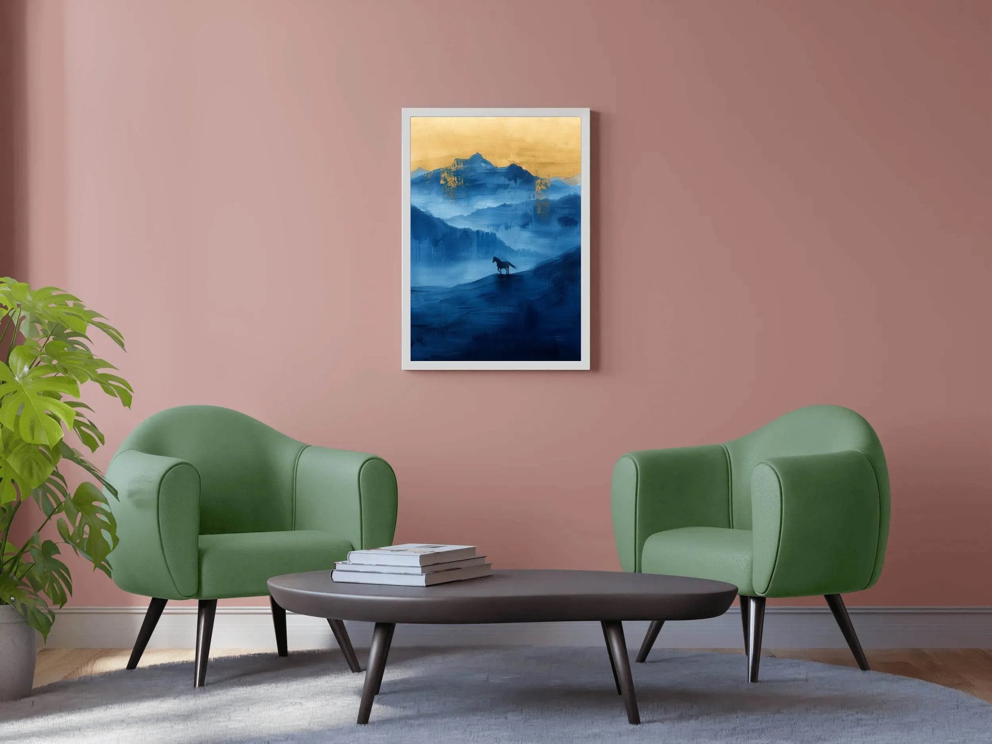 Black Horse Painting In The Mountains Wall Art - beink online art store