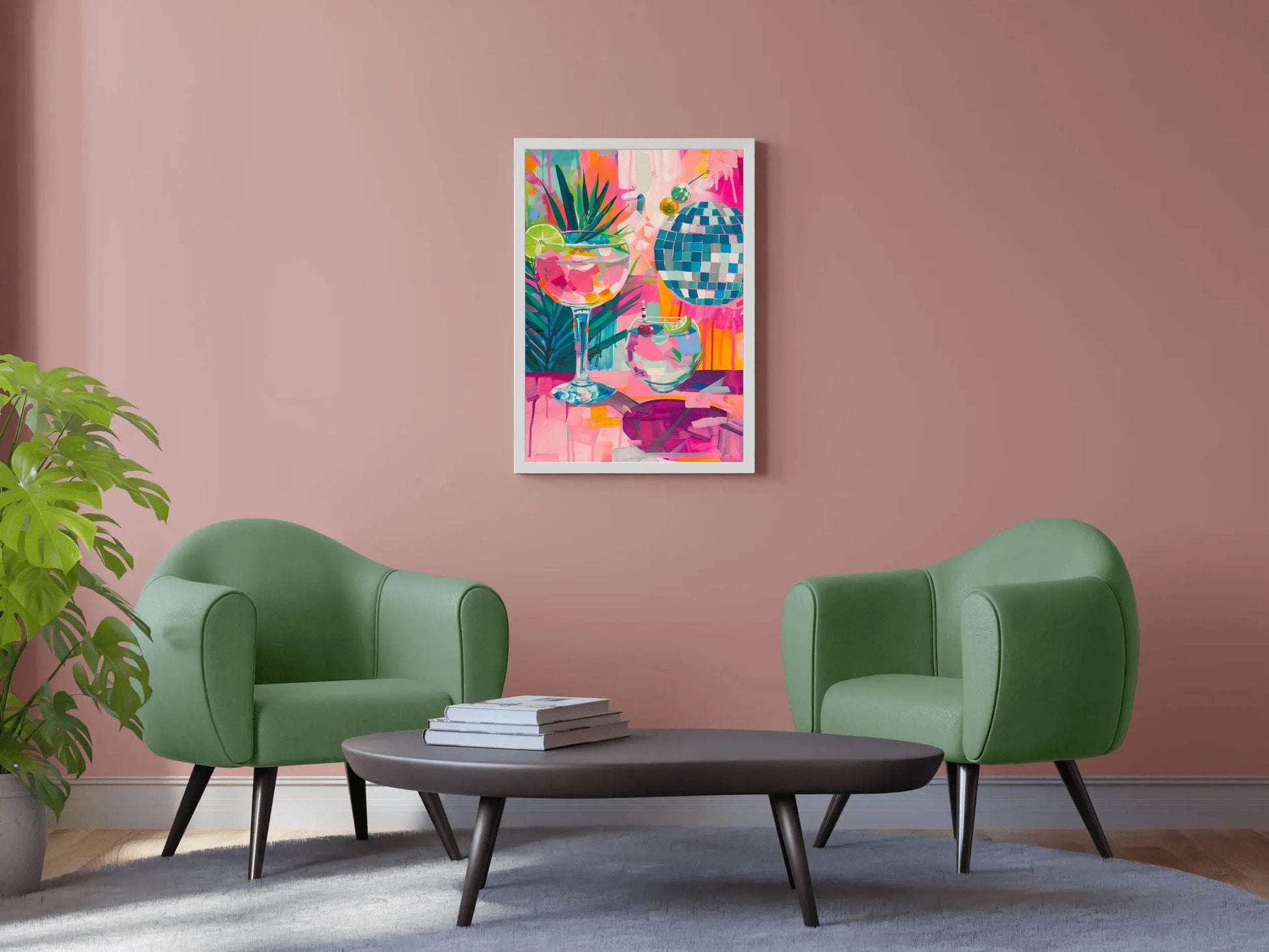 Painting of a Cocktail and Glasses with a Palm Tree in the Background Wall Art - beink online art store