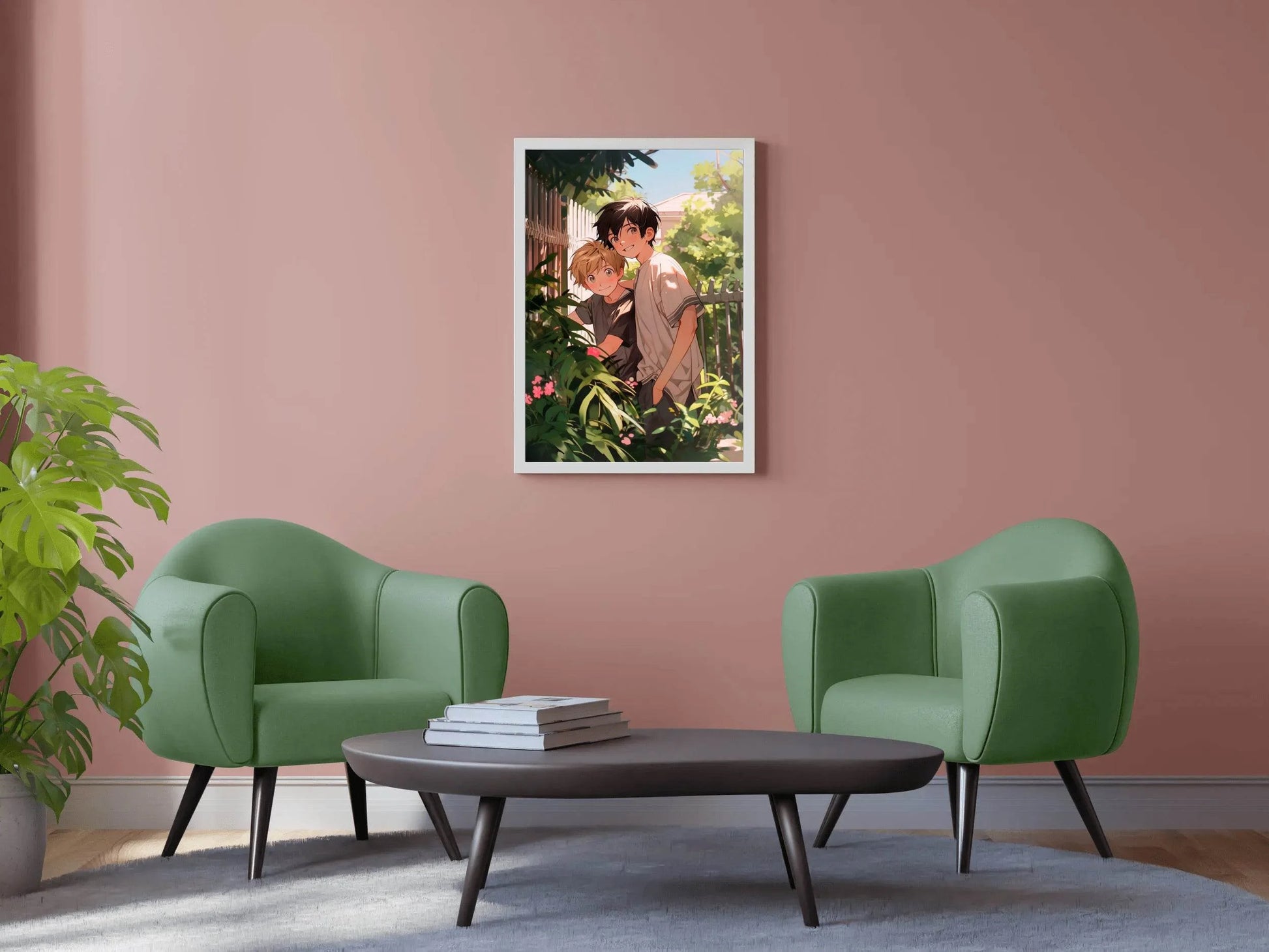Anime Character Cartoon Scene in Garden - beink online art store