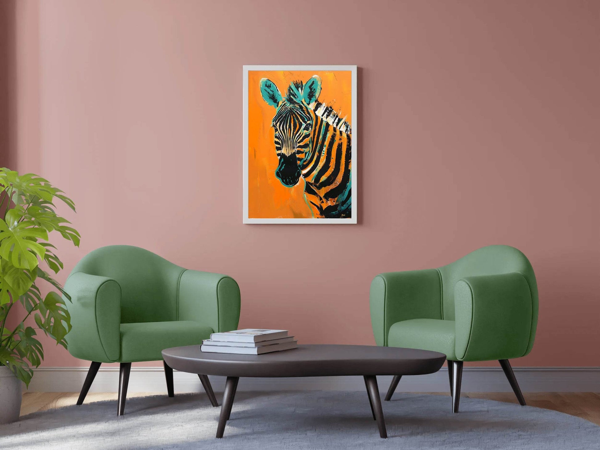 Orange Background Zebra Painting Wall Art - beink online art store