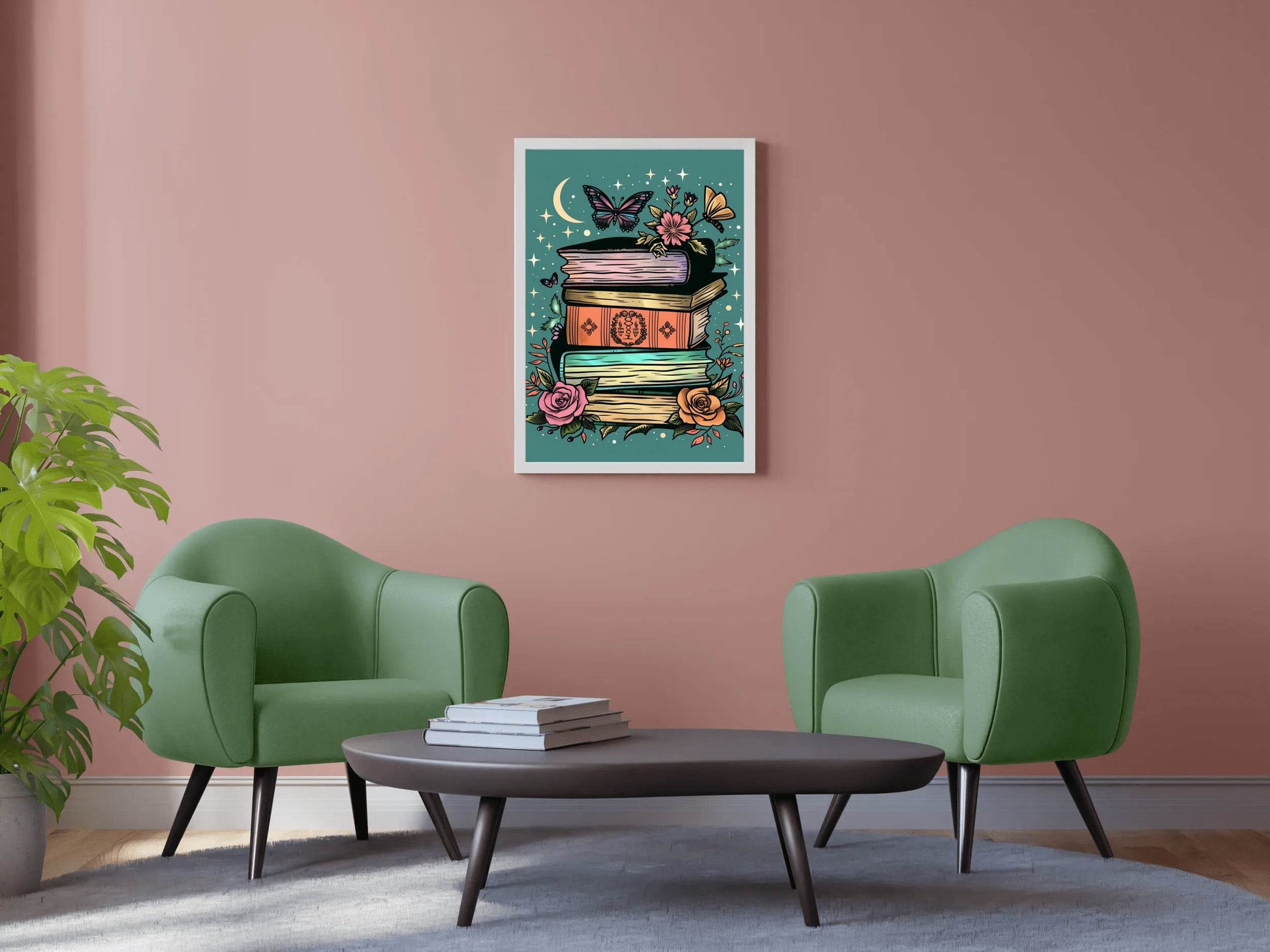 Stack of Books with a Full Moon in the Background Wall Art - beink online art store