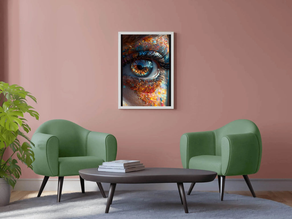 Human Eye Close Up With Colorful Paint Background Digital Art - beink online art store