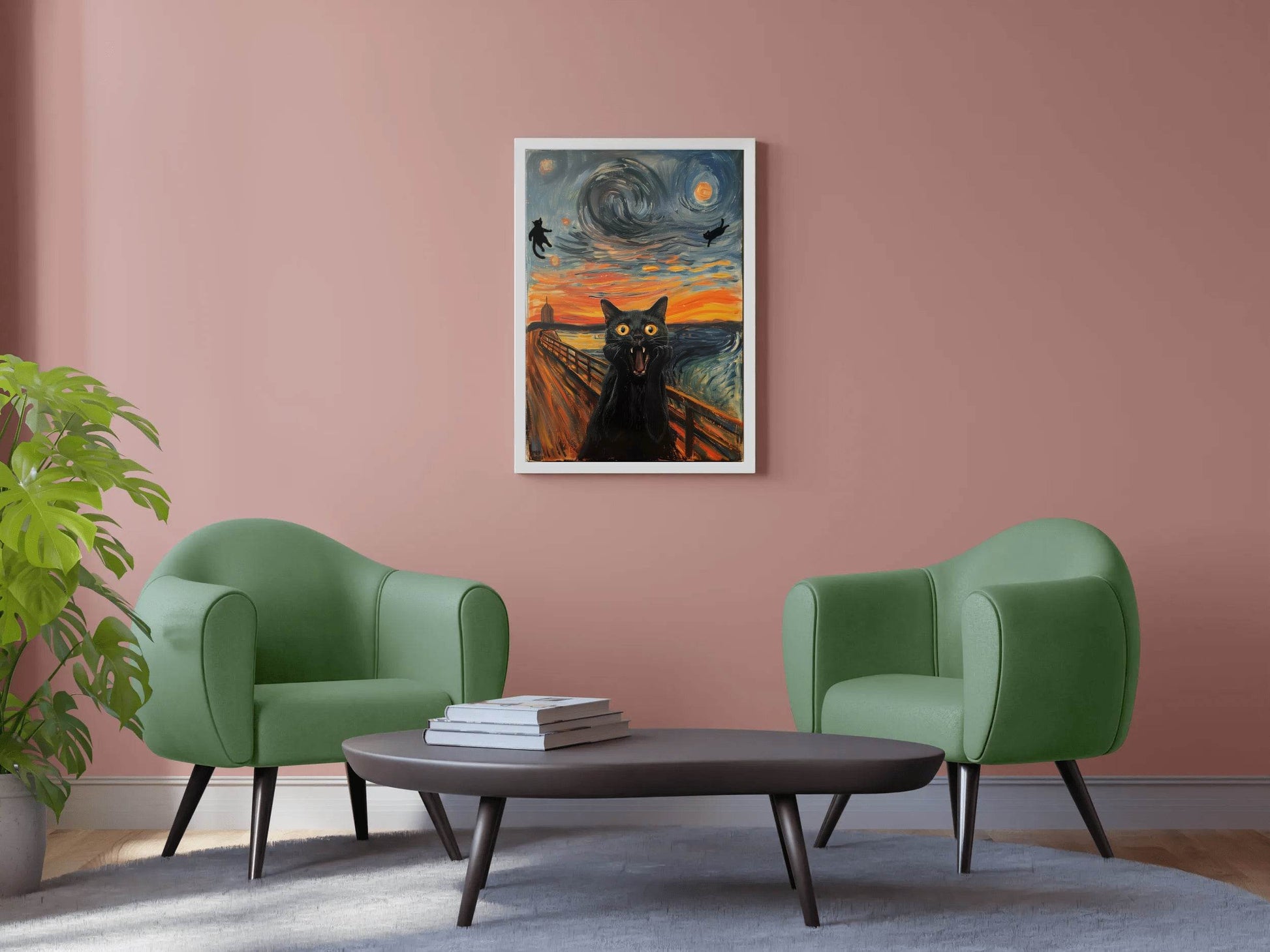 Screaming Black Cat Painting Wall Art - beink online art store