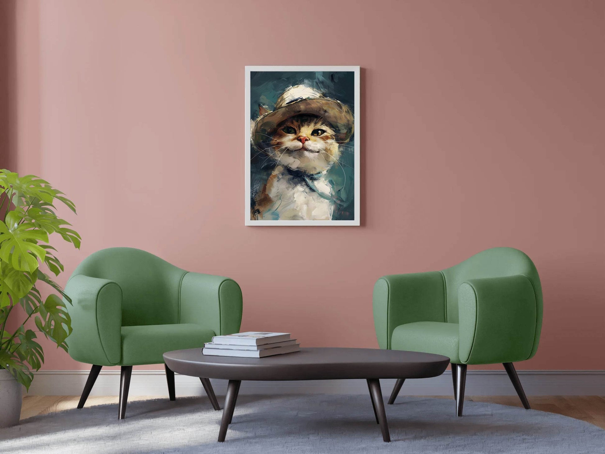 Smiling Kitten Wearing Hat Stroked Painting - beink online art store