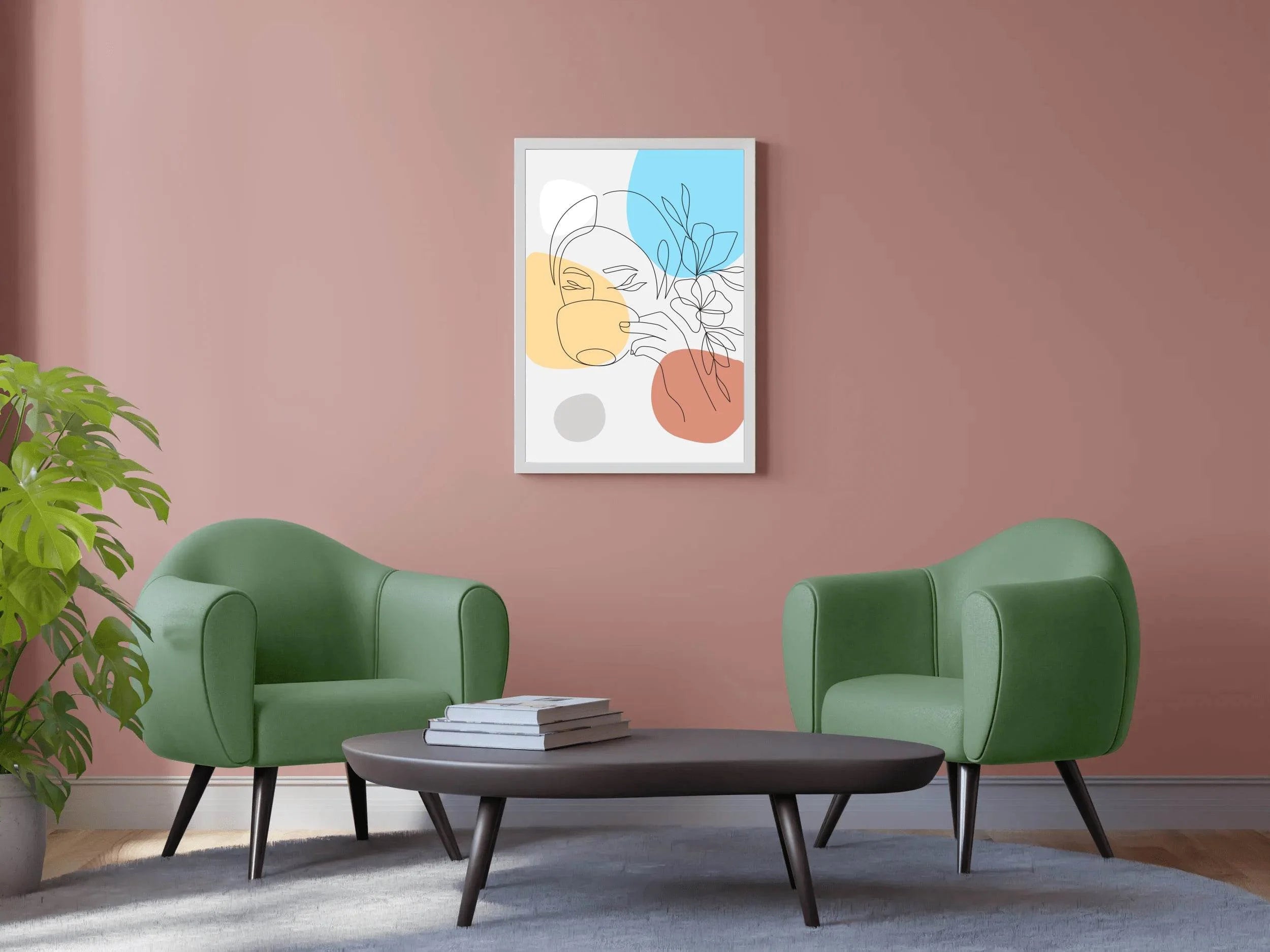 Beautiful Woman and Flower Drinking Coffee Wall Art - beink online art store