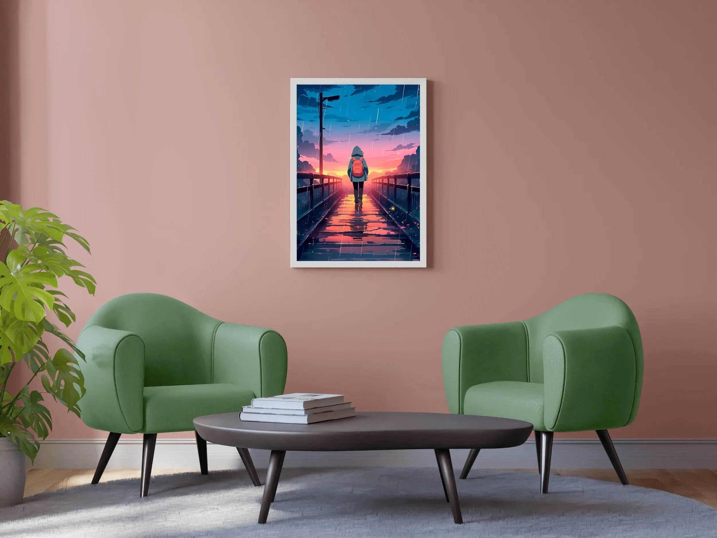 Anime Girl Walking In The Rain Wall Art - beink online art store