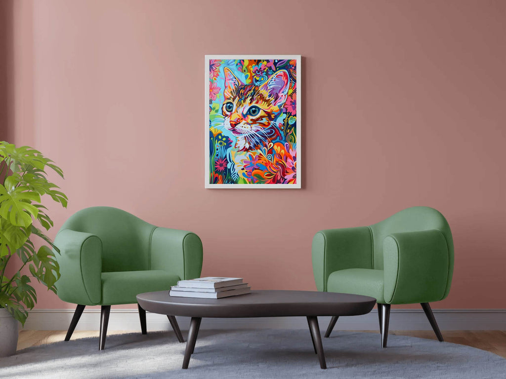 Painting of a Cat with Bright Colors Wall Art - beink online art store