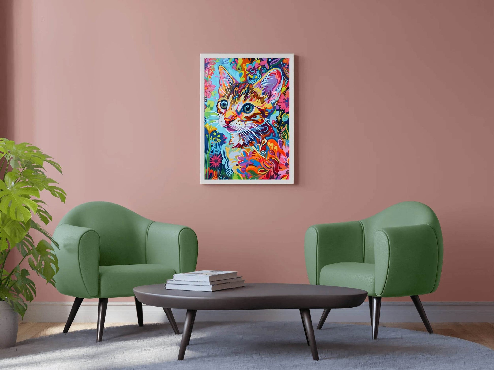 Painting of a Cat with Bright Colors Wall Art - beink online art store