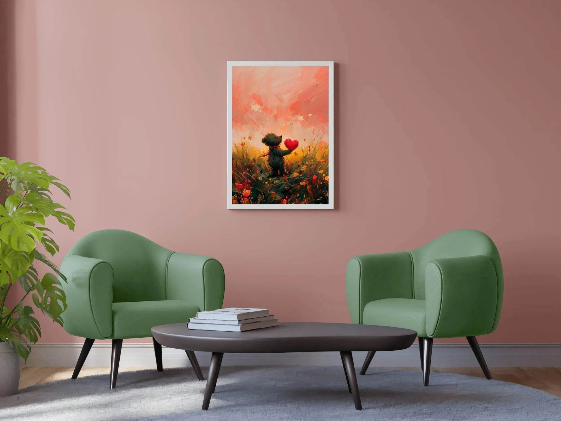 Painting of Bear Holding Red Heart - beink online art store