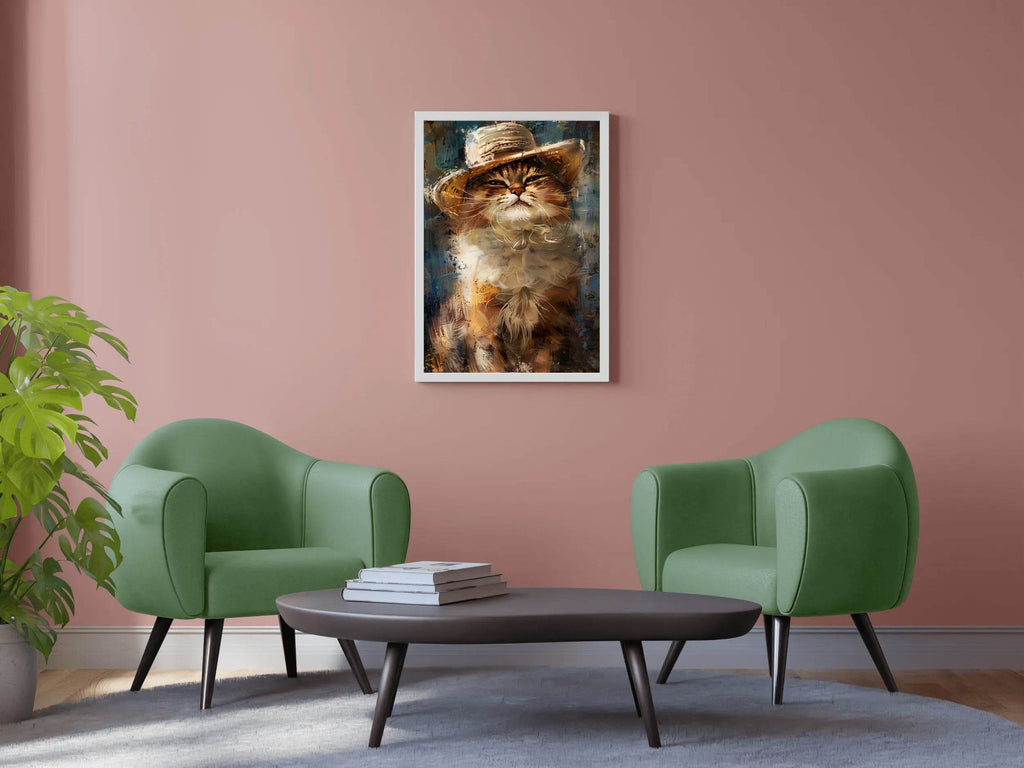 Watercolor Painting of a Cat Wearing Hat - beink online art store