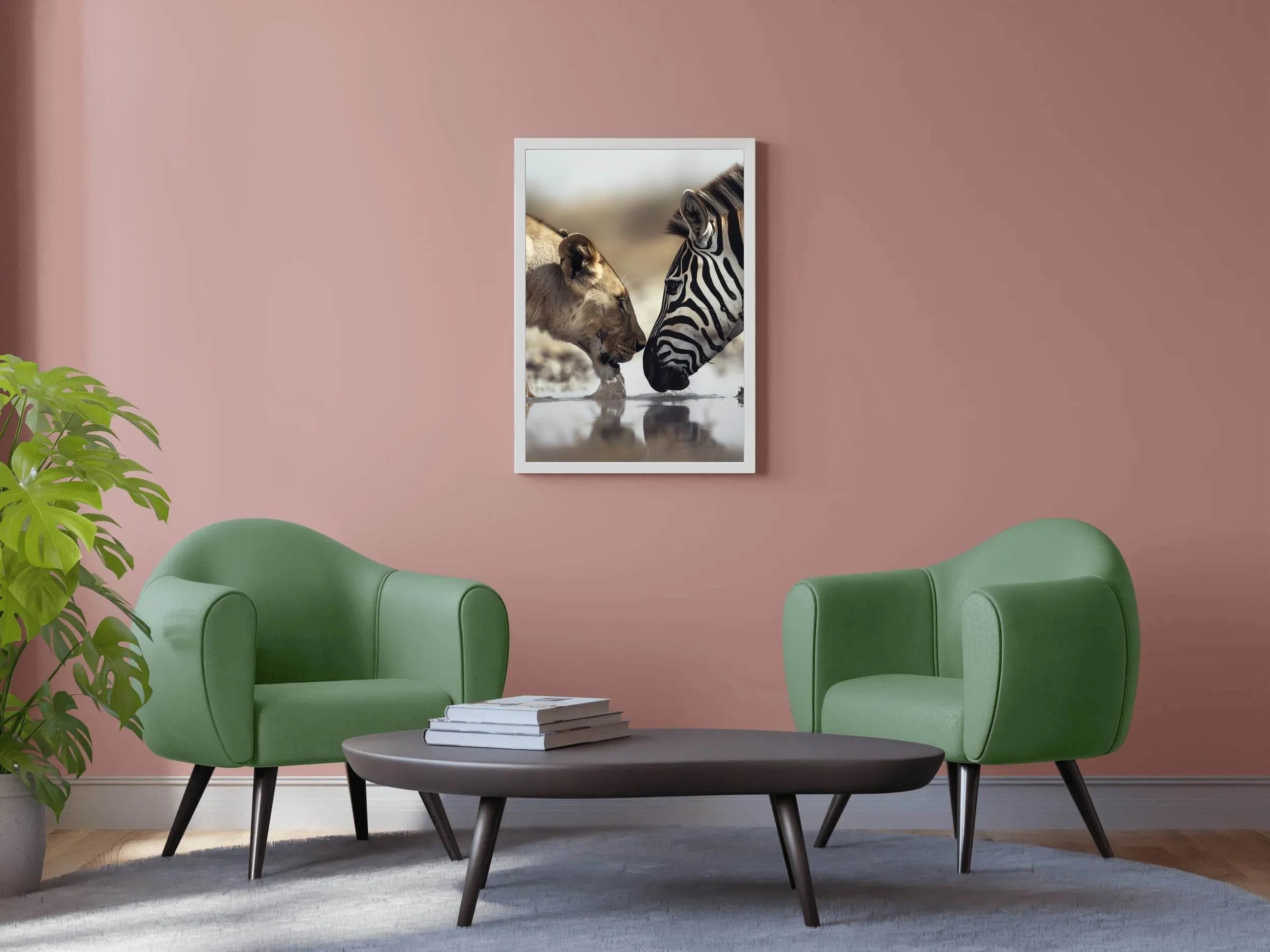 Zebra and Tiger Drinking Water Wall Art - beink online art store
