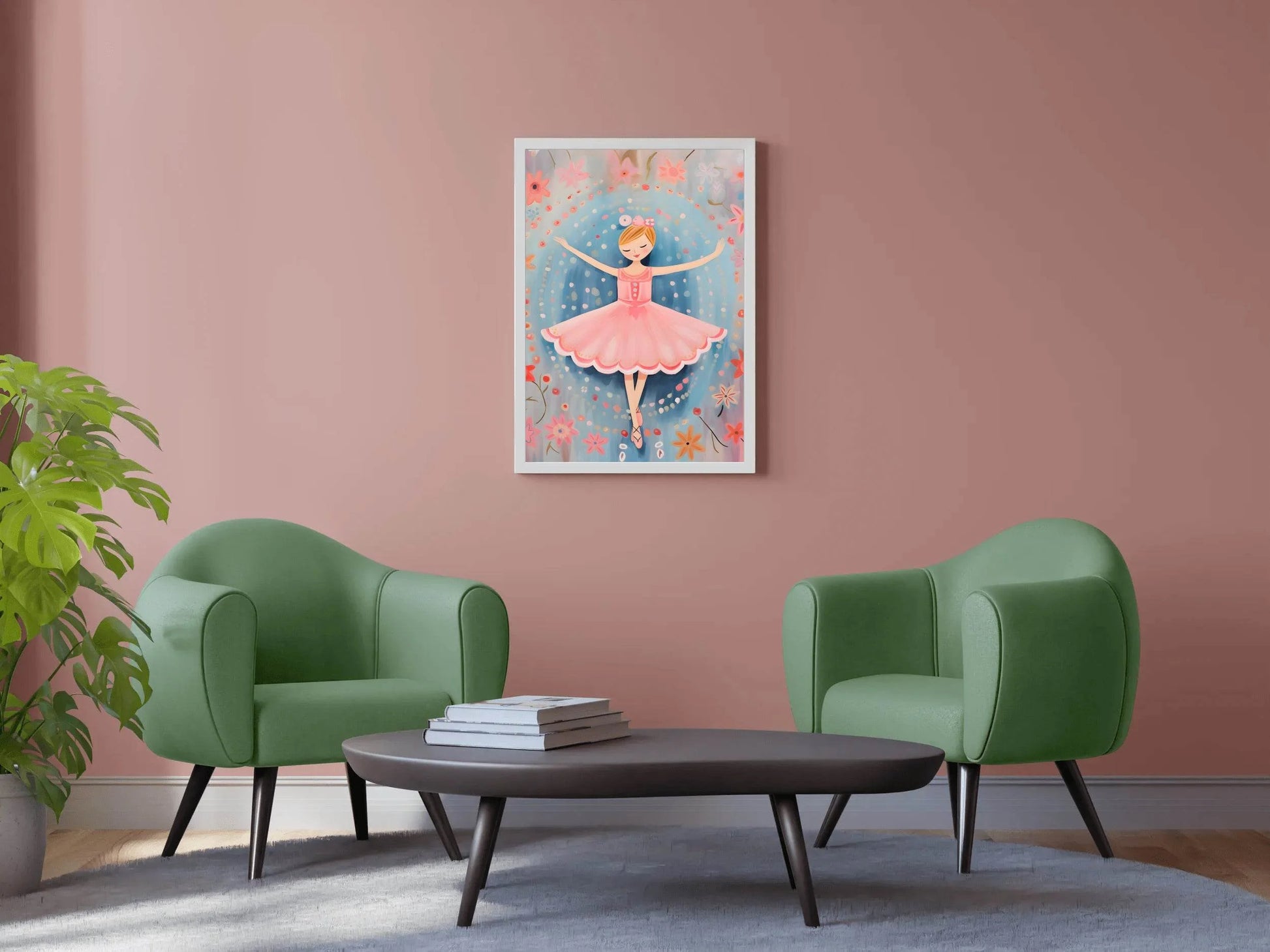 Drawing of Little Girl Dancing in Pink Dress - beink online art store