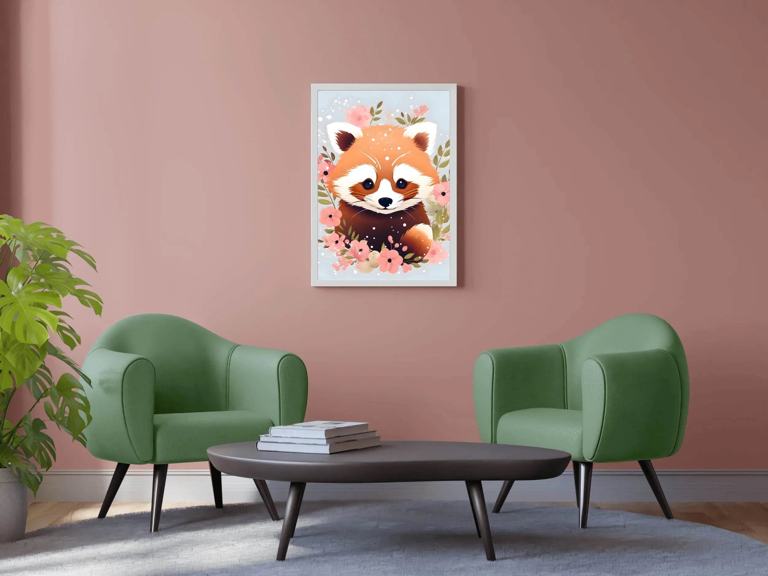 Cute Red Panda Watching the Flowers - beink online art store